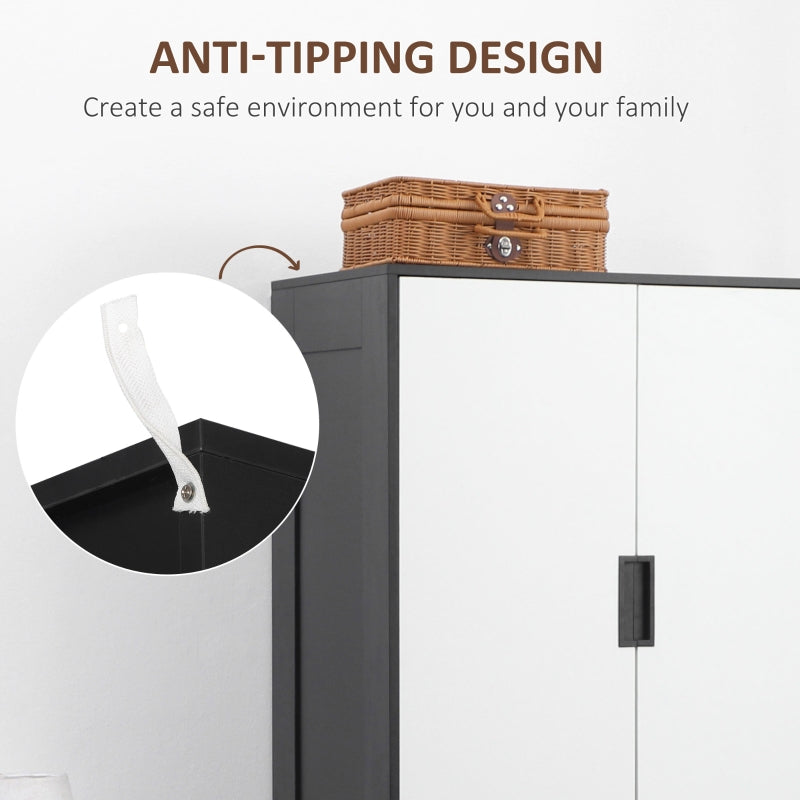 2 Door Wardrobe with 3 Drawers and Hanging Rod, Black