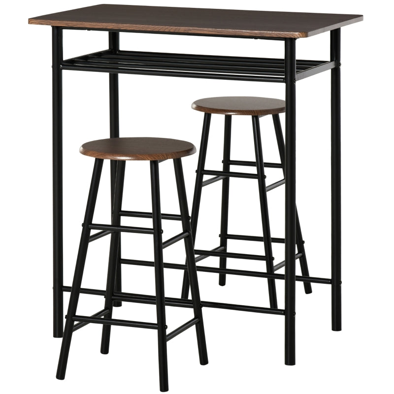 Bar Table Set, Footrest and Storage Shelf, Black and Oak
