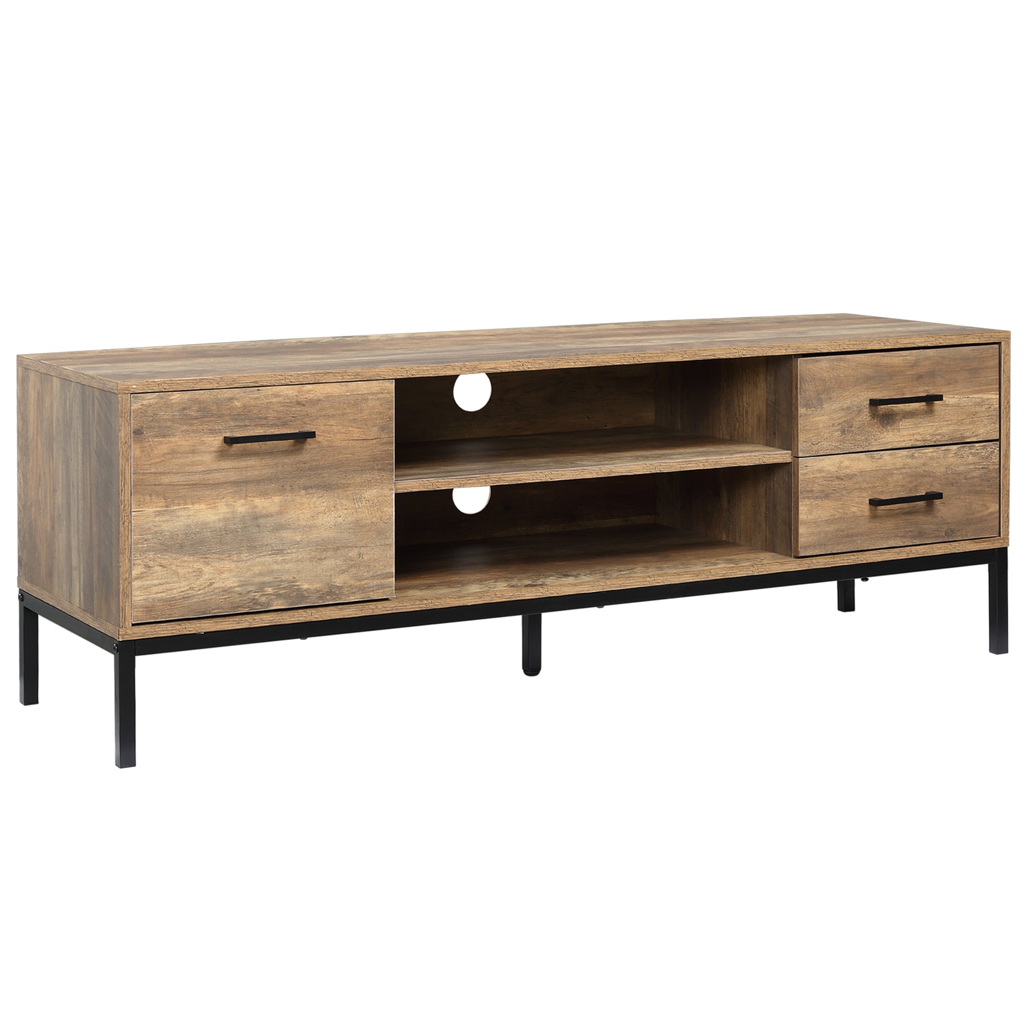 TV Stand Cabinet, Light Industrial-Style Multi-Storage for up to 50" Screen - Brown/Black