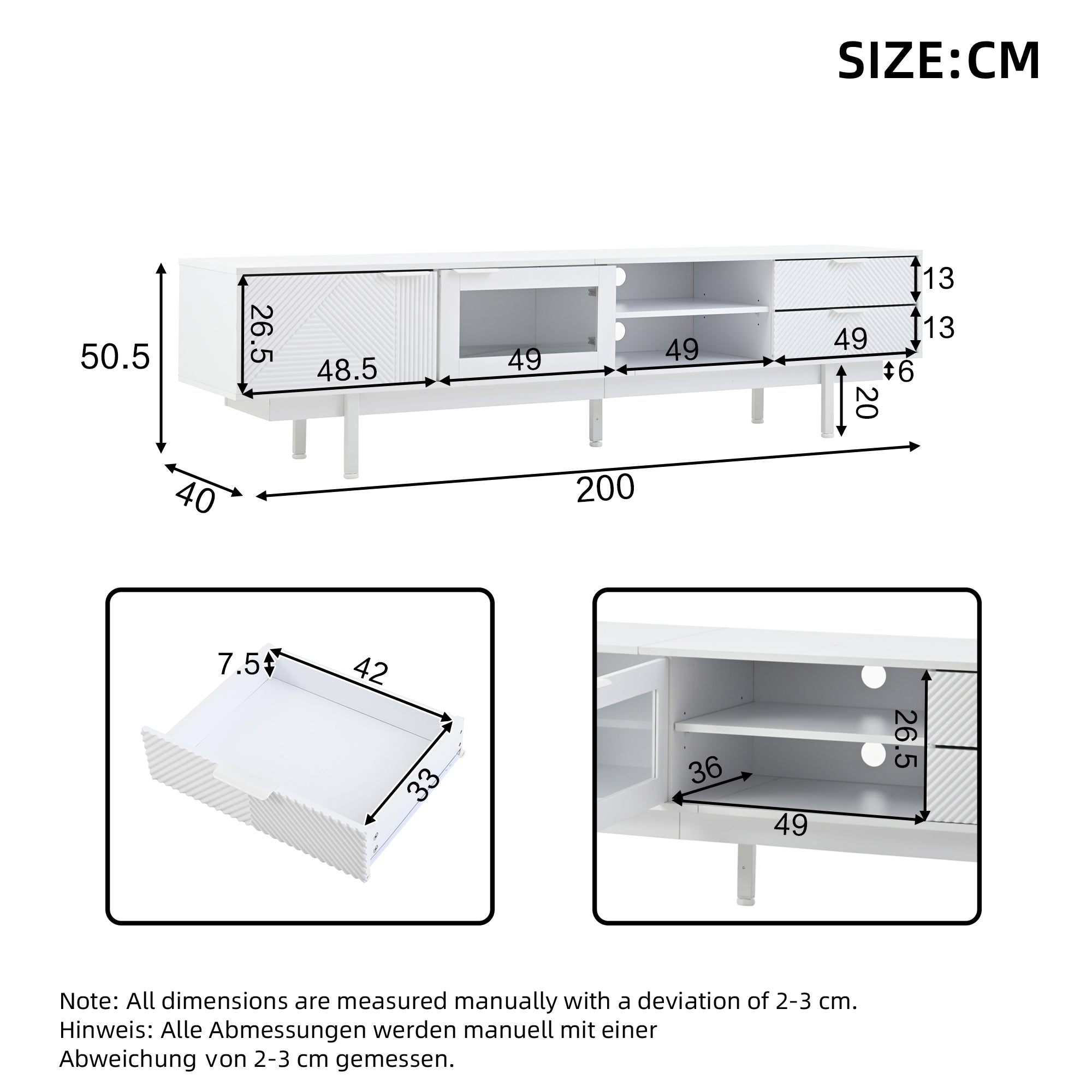 TV Cabinet, Modern Simple 80-inch with 2 Doors & 2 Drawers, White