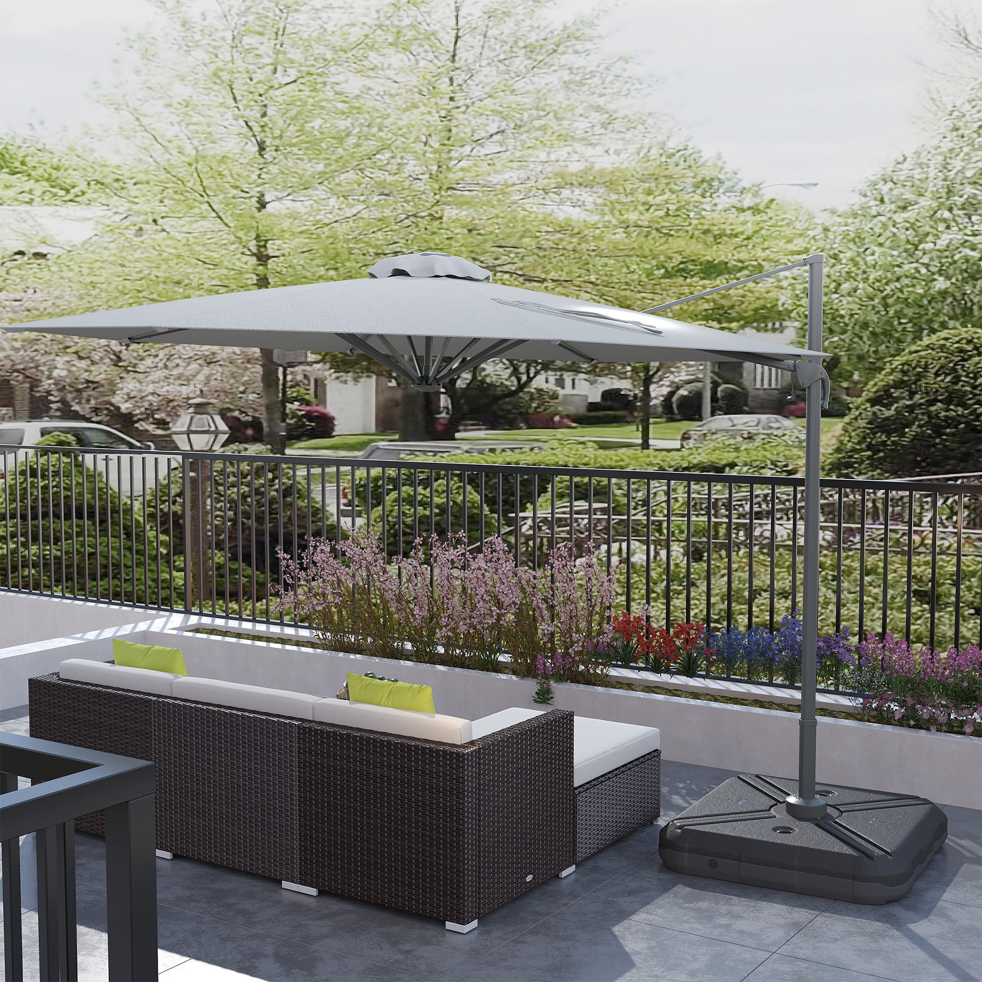 LED Cantilever Parasol, 3m with Solar Lights, Grey