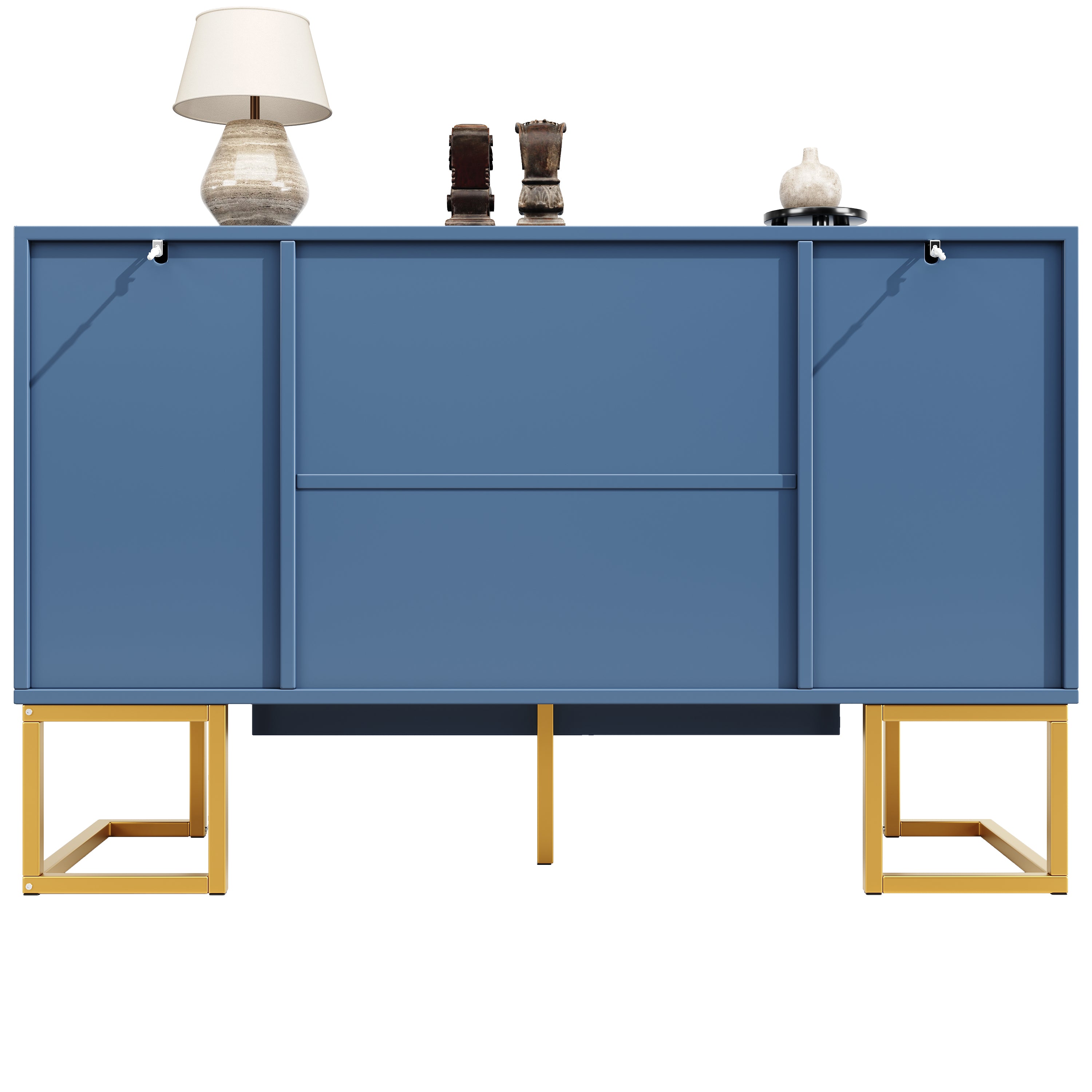 Modern Side Cabinet 140x80cm 4 Doors Adjustable Shelves - Blue/Black