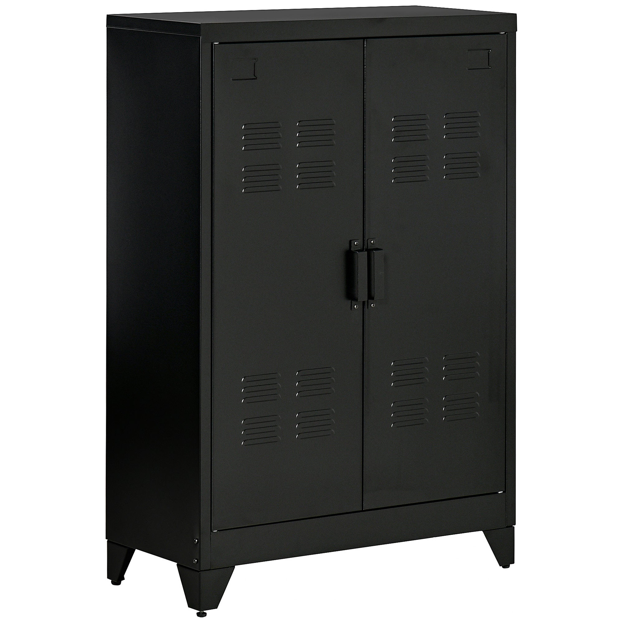 Filing Cabinet Sideboard, Louvre Doors, Storage Cabinet, Black