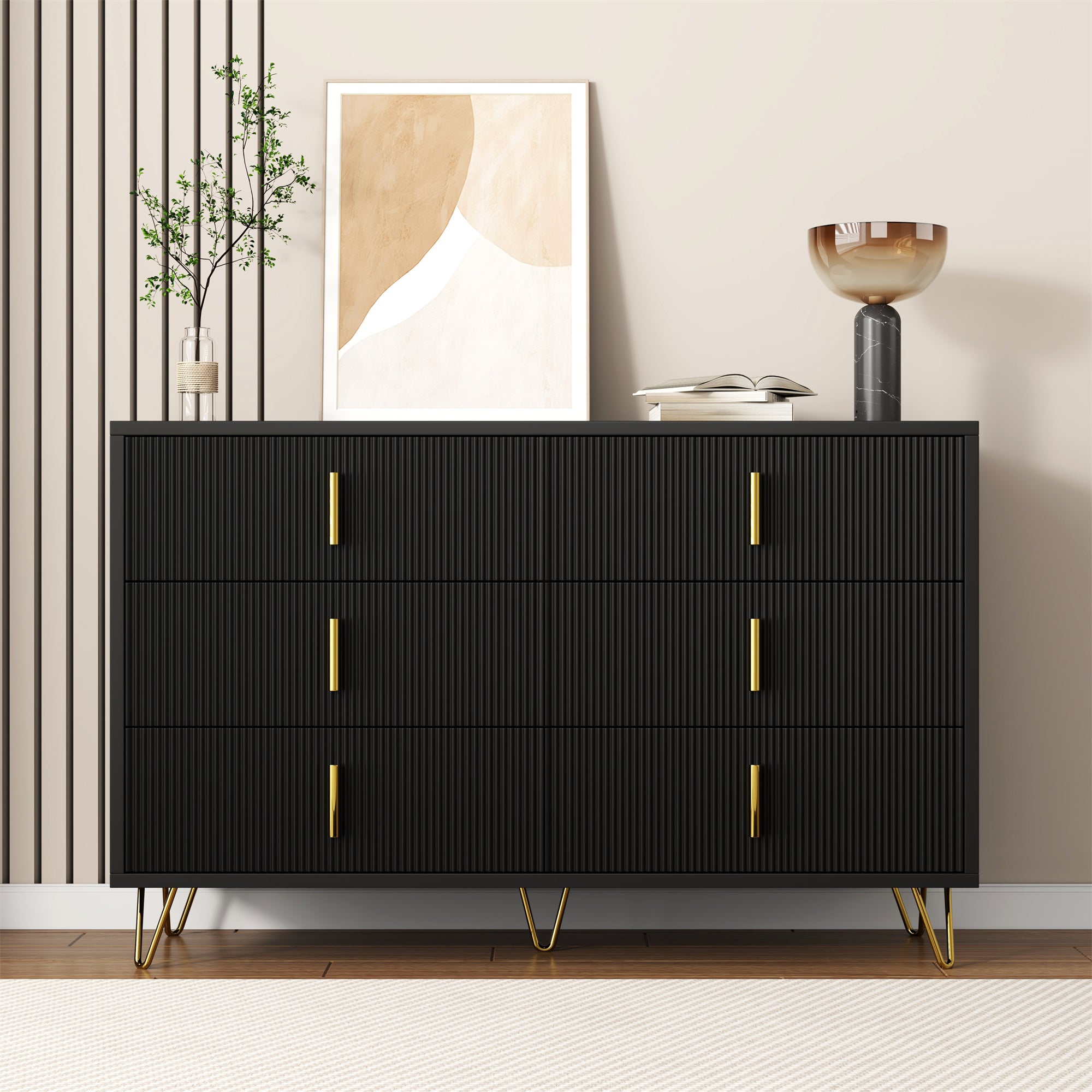Sideboard, Modern Chest of Drawers, Golden Handles