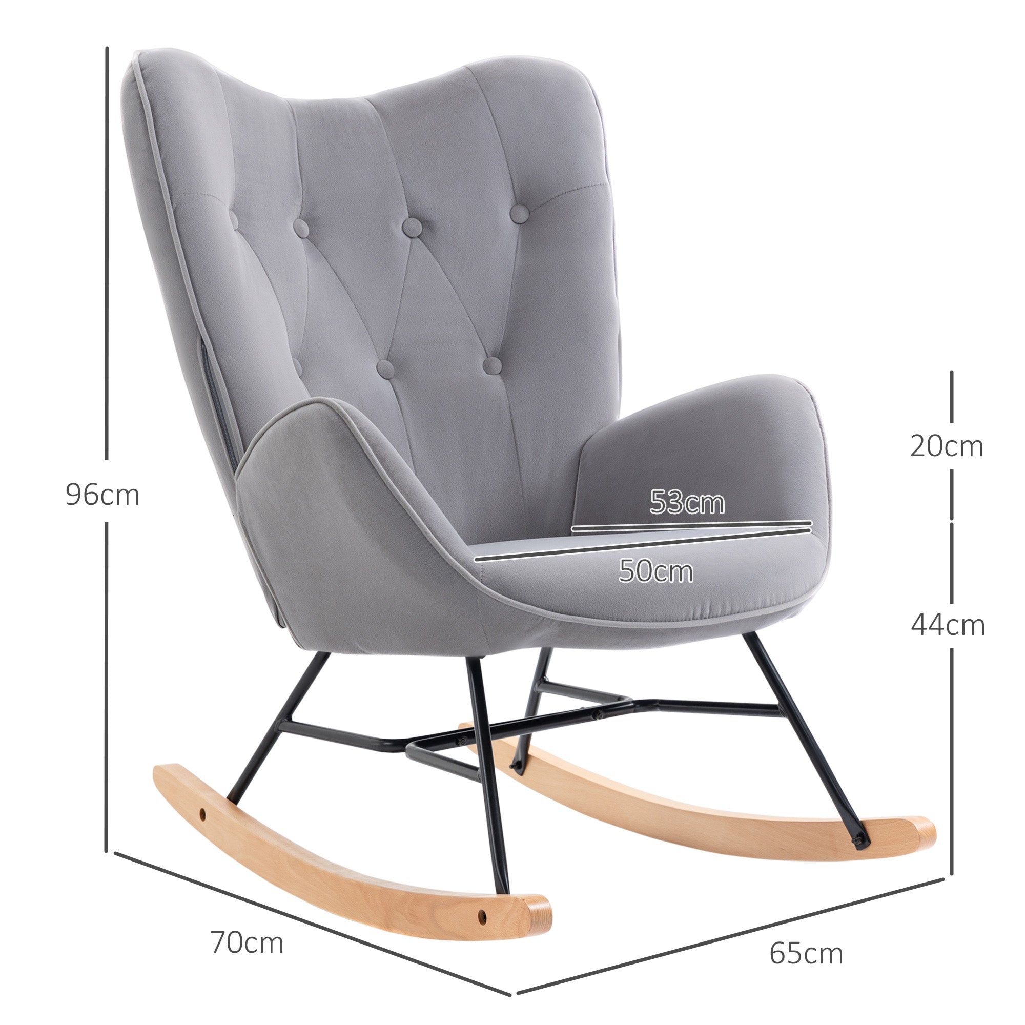 Rocking Chair, Ergonomic Swing, Nursing, Velvet Look, Light Grey
