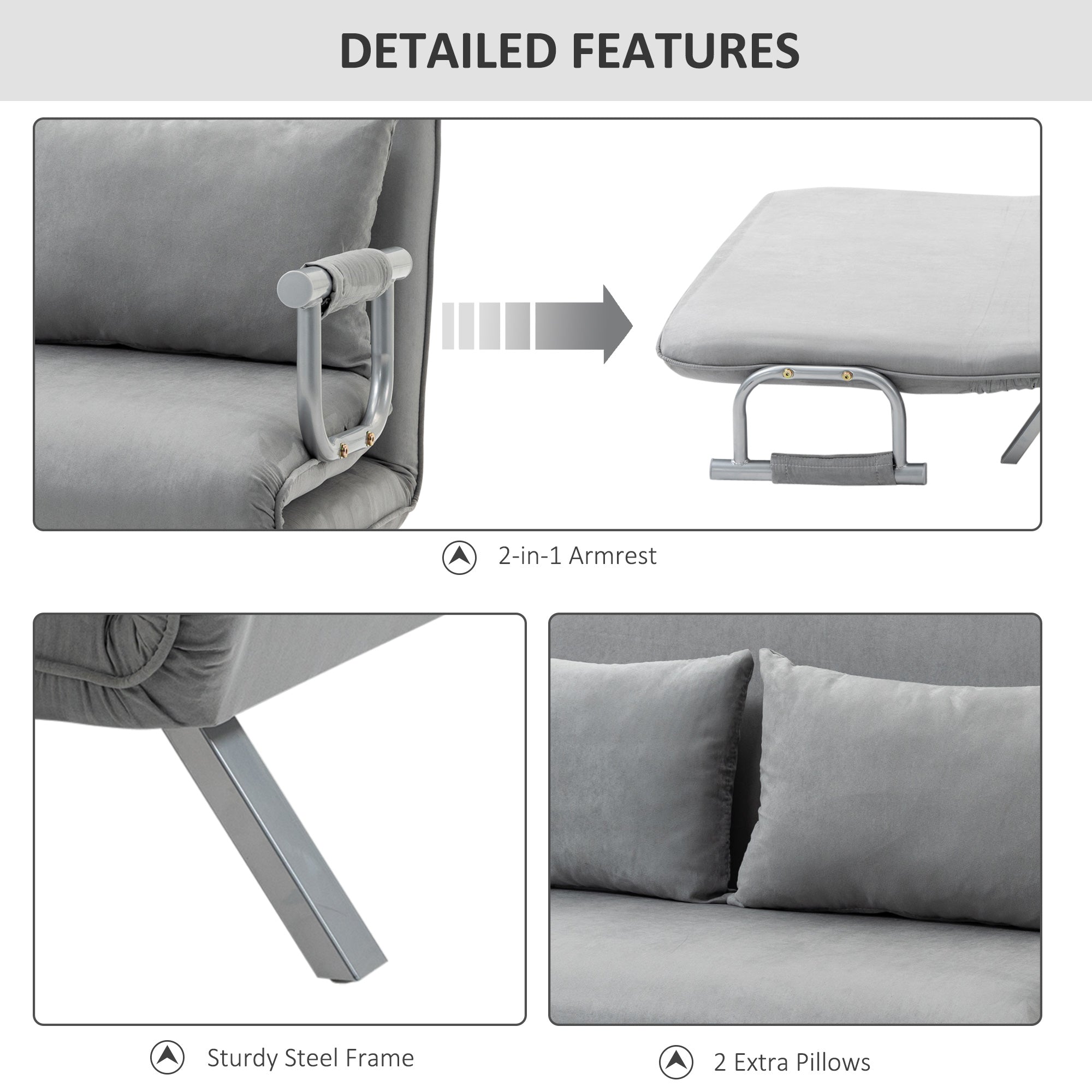 Two-Seater Click-Clack Sofa Bed Light Grey
