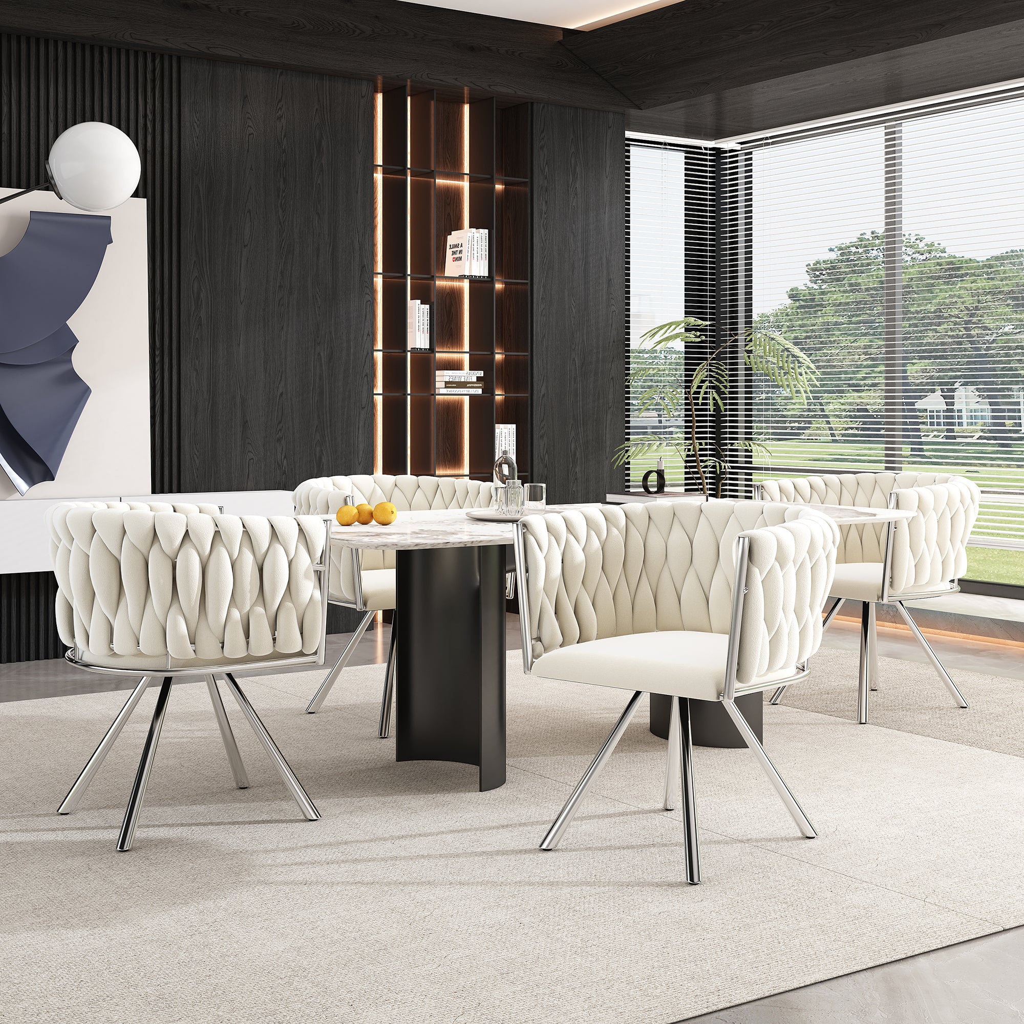 Velvet Dining Chair Set of 2, Swivel Chair with Metal Legs, Beige+Silver