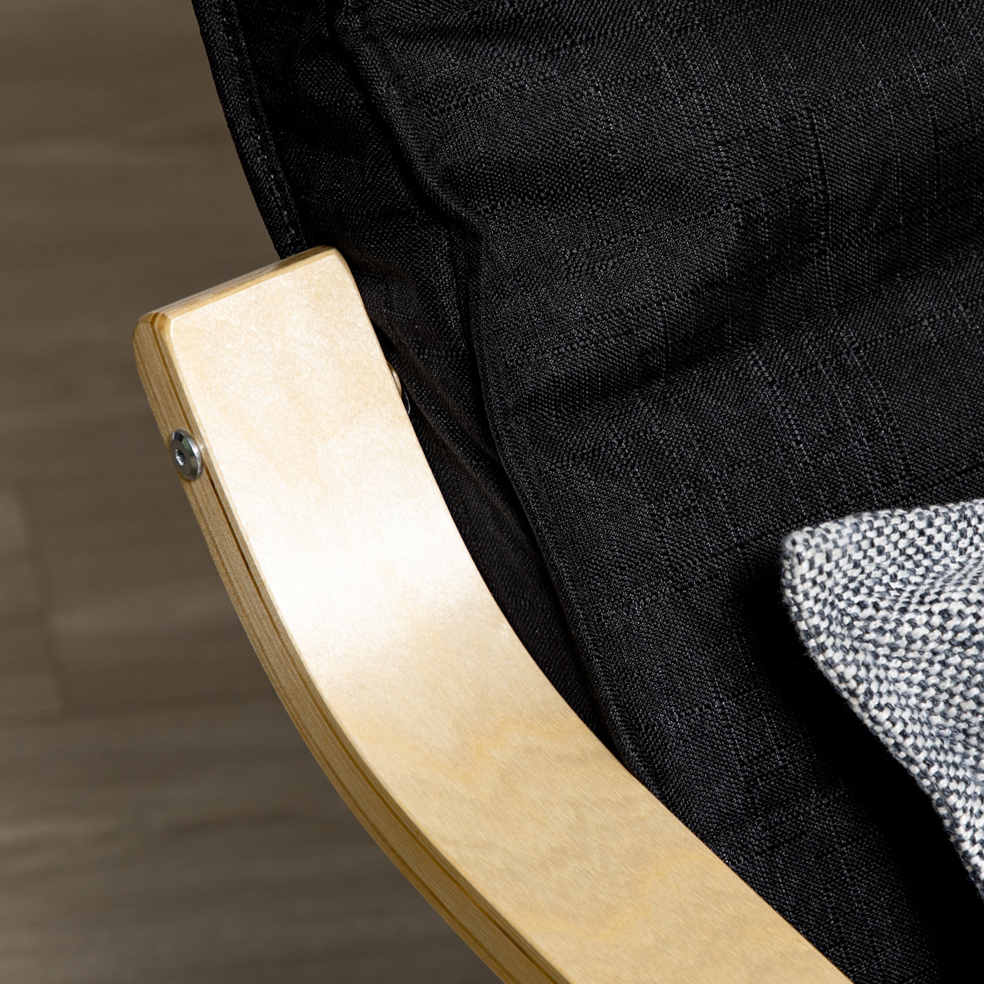 Wooden Lounging Chair Recliner with Adjustable Footrest & Removable Cushion Cover, Black