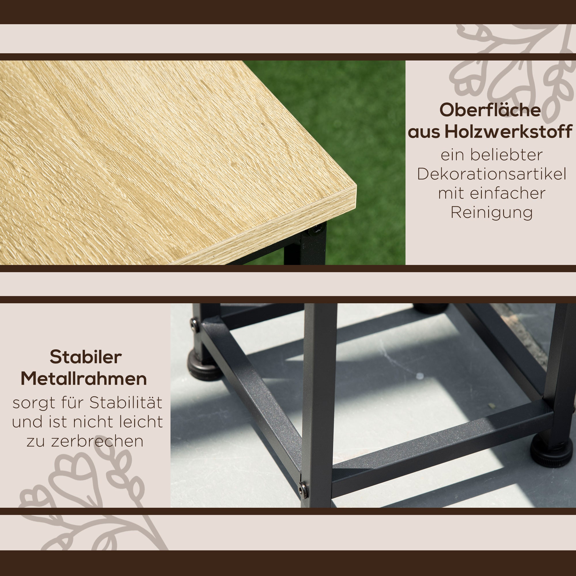 Plant Stand Set 3-piece Flower Stool & Flower Pot Holder Steel Black and Natural