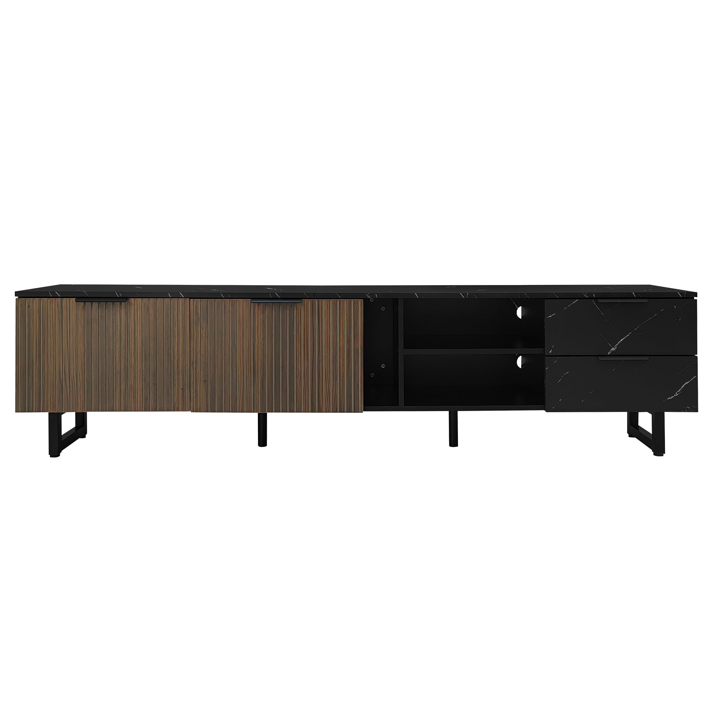 TV Cabinet 200cm Marble Look, Black