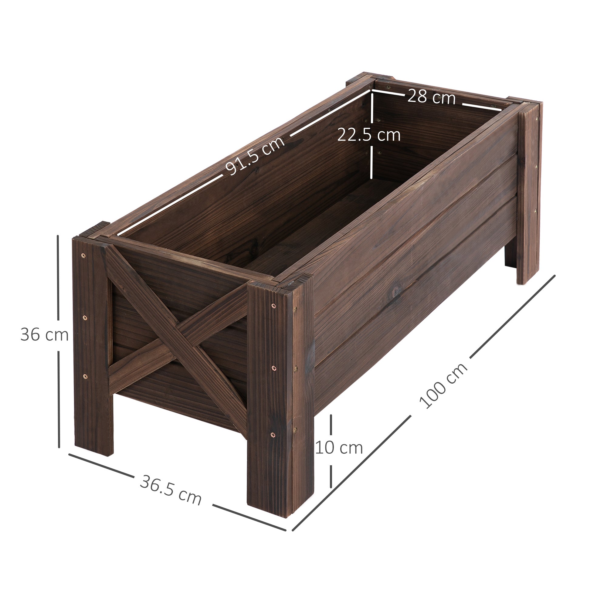 Garden Raised Bed Planter, 58L Grow Containers 100 x 36.5 x 36 cm, Carbonized Fir Wood