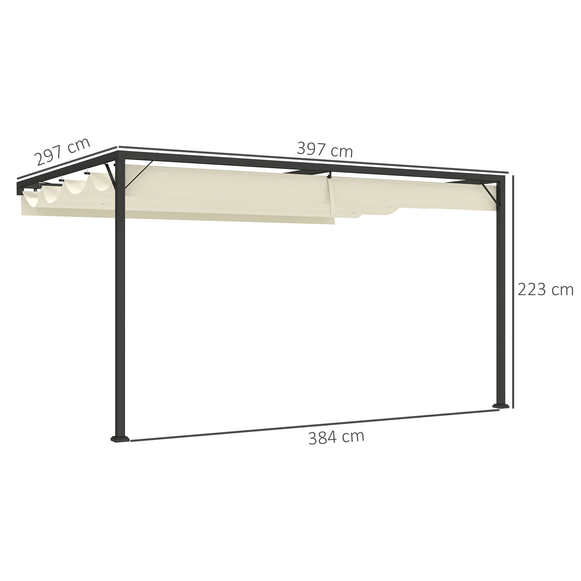 Pergola, 4 x 3 m Retractable Sliding Canopy, Cream