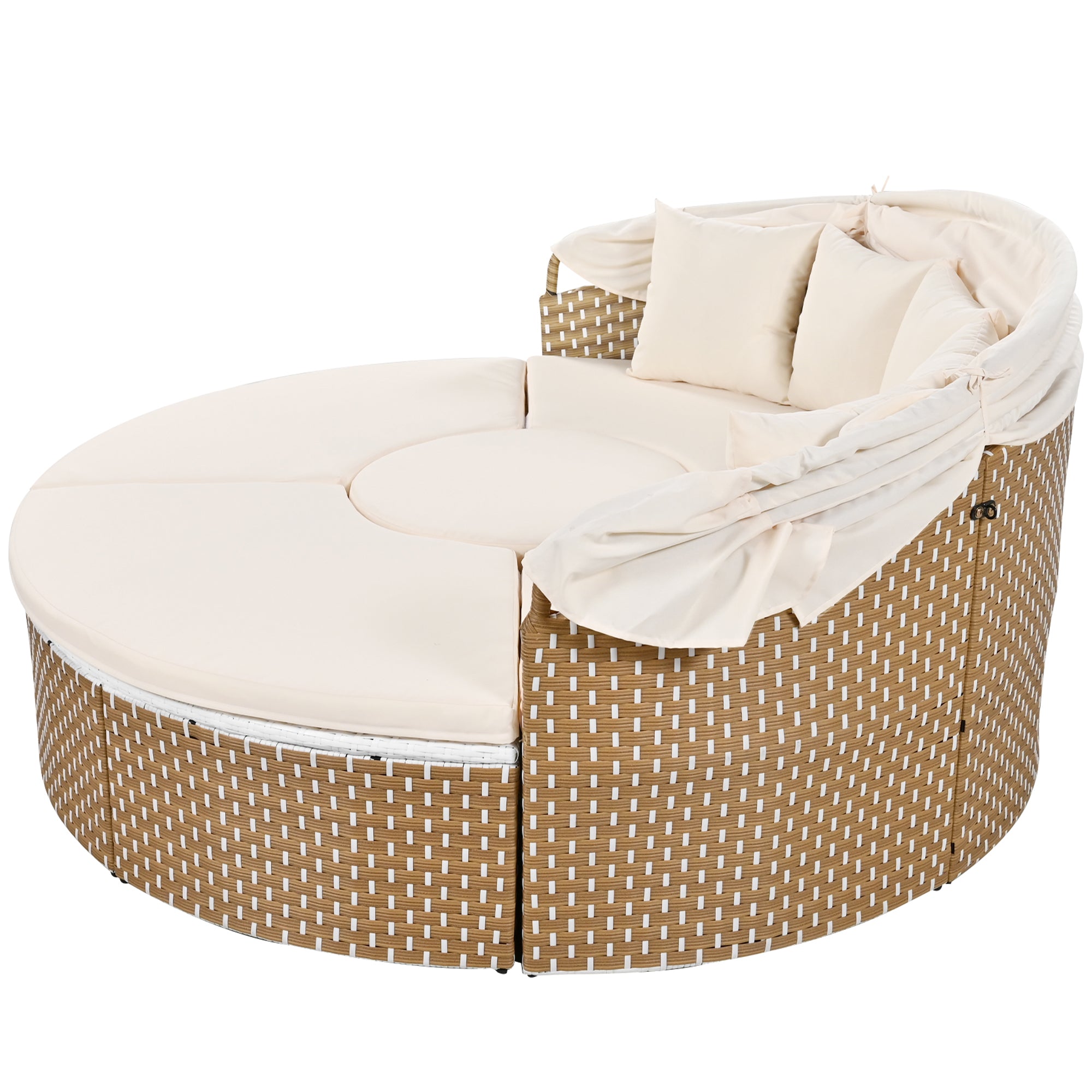Sun Island Garden Lounge Set Rattan Extendable Canopy Liftable Table Beige