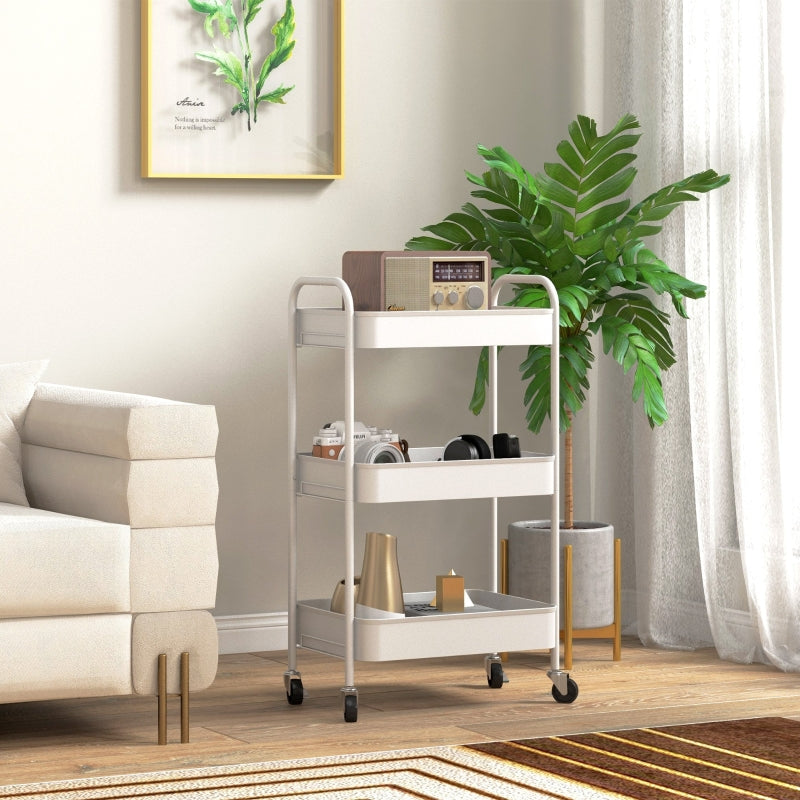 Three-Tier Storage Trolley, Steel, White