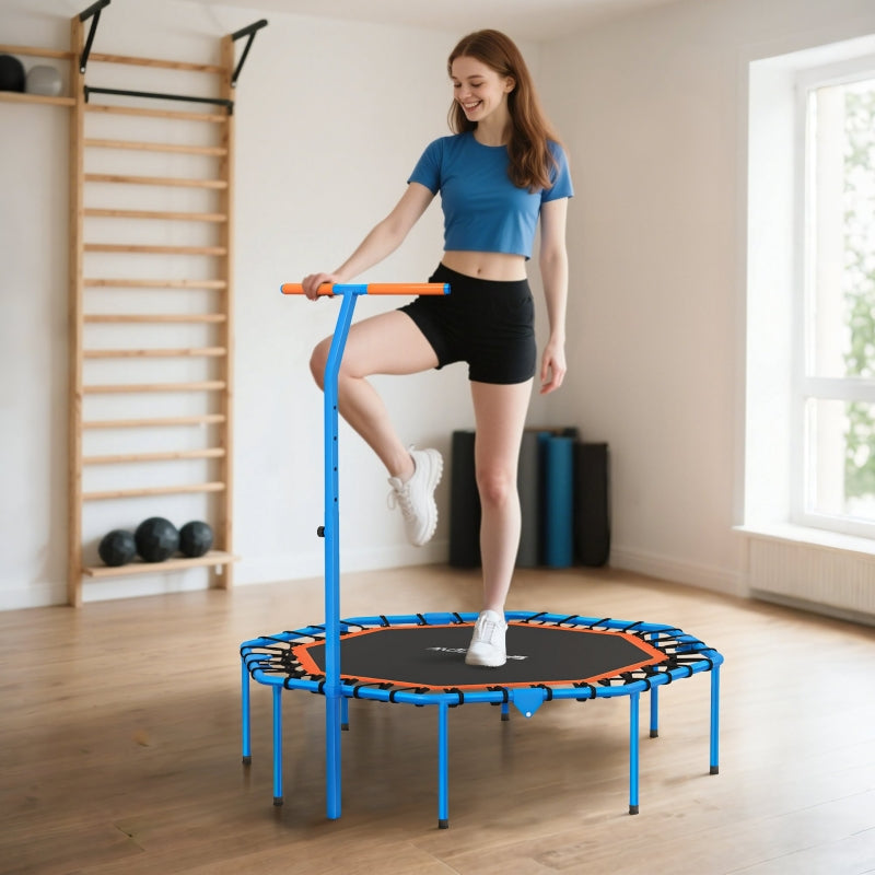 Fitness Trampoline with Adjustable Handlebar, Stable & Quiet Indoor Use, Blue Steel