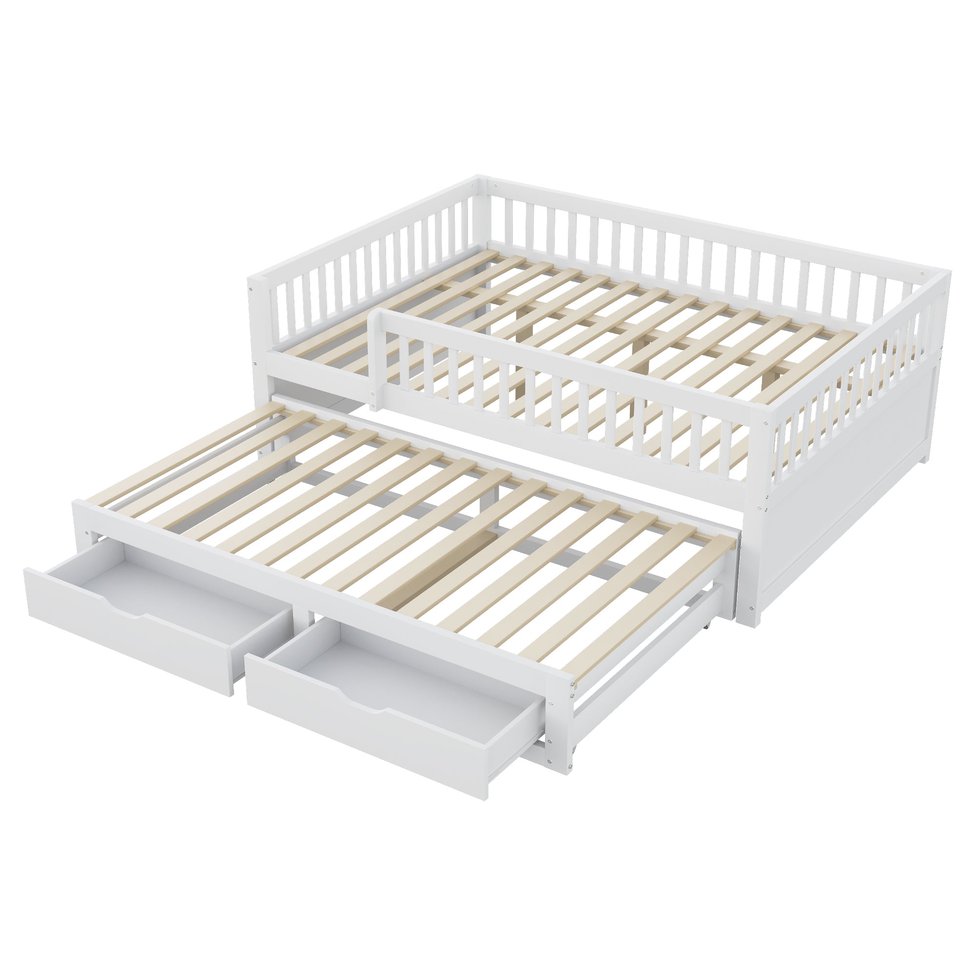 Sofa Bed, Pull-Out with Safety Gate & 2 Drawers, Solid Wood, White