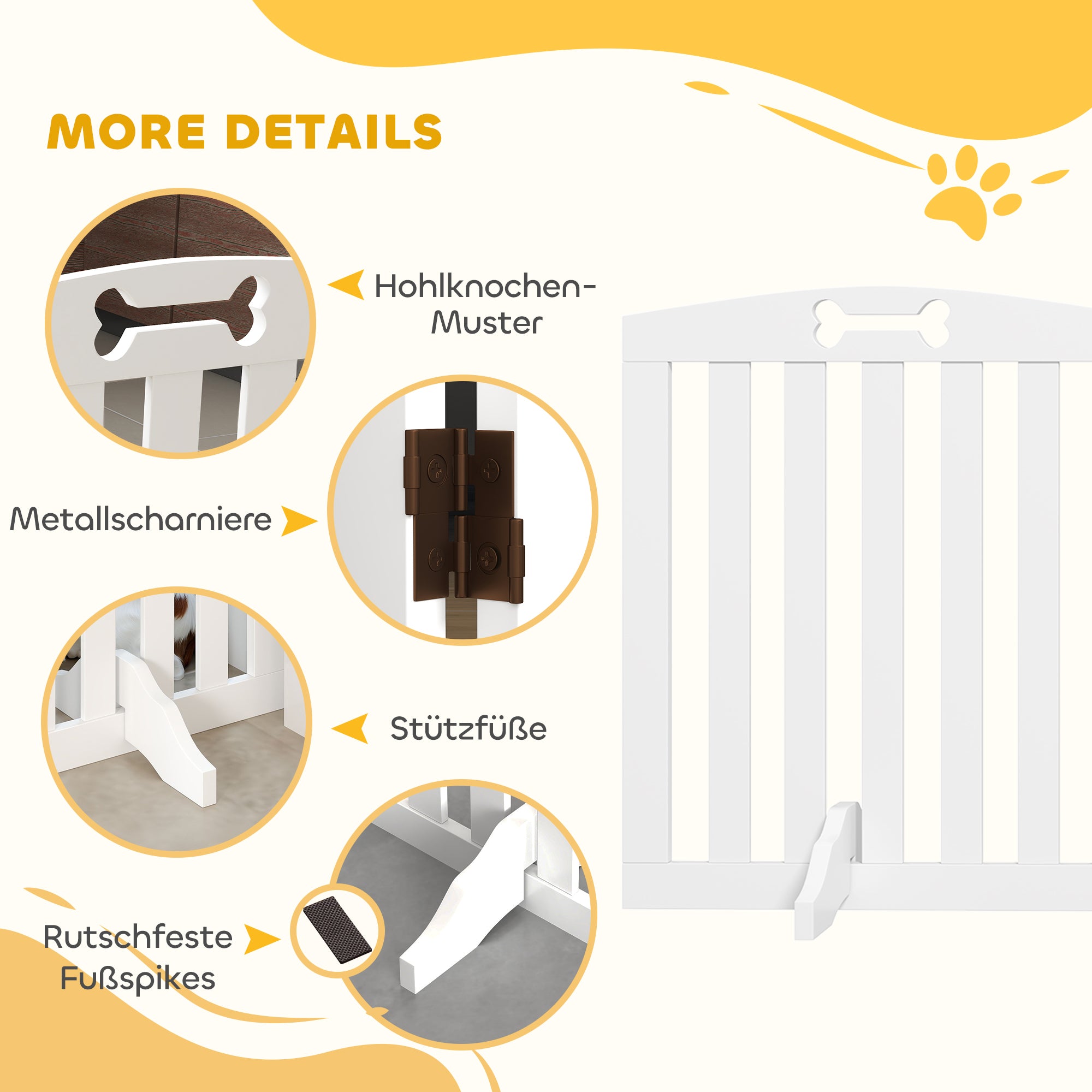 Dog Gate 3-Piece Set Foldable Freestanding 155x61cm, White