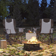 Set of 2 Folding Camping Chairs, Padded Adjustable Armrests Cooler Bag Cup Holder, Grey