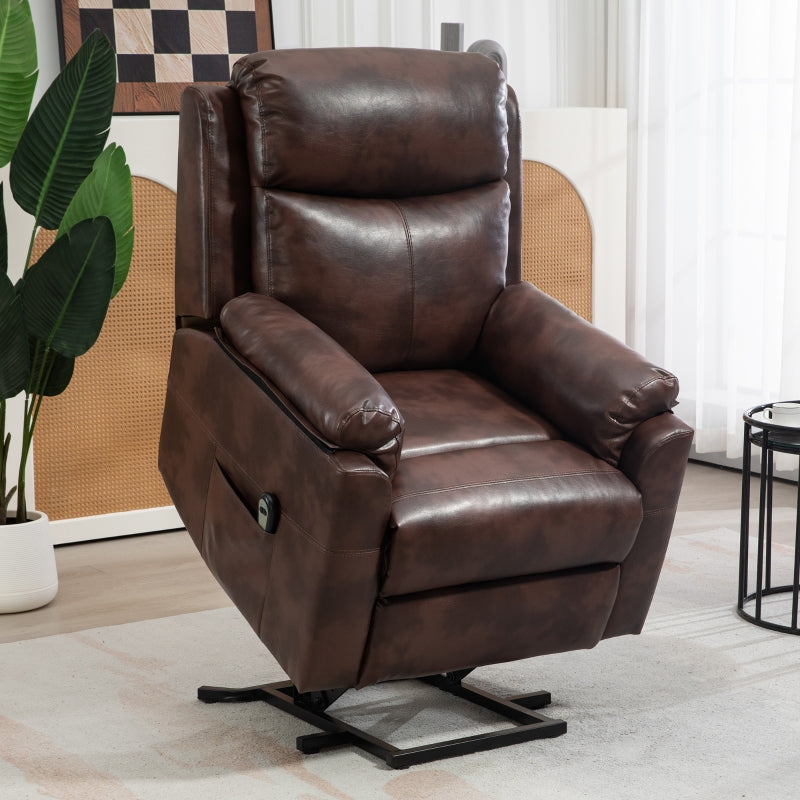 Faux Leather Electric Recliner Chair, 70° Riser, Dark Brown