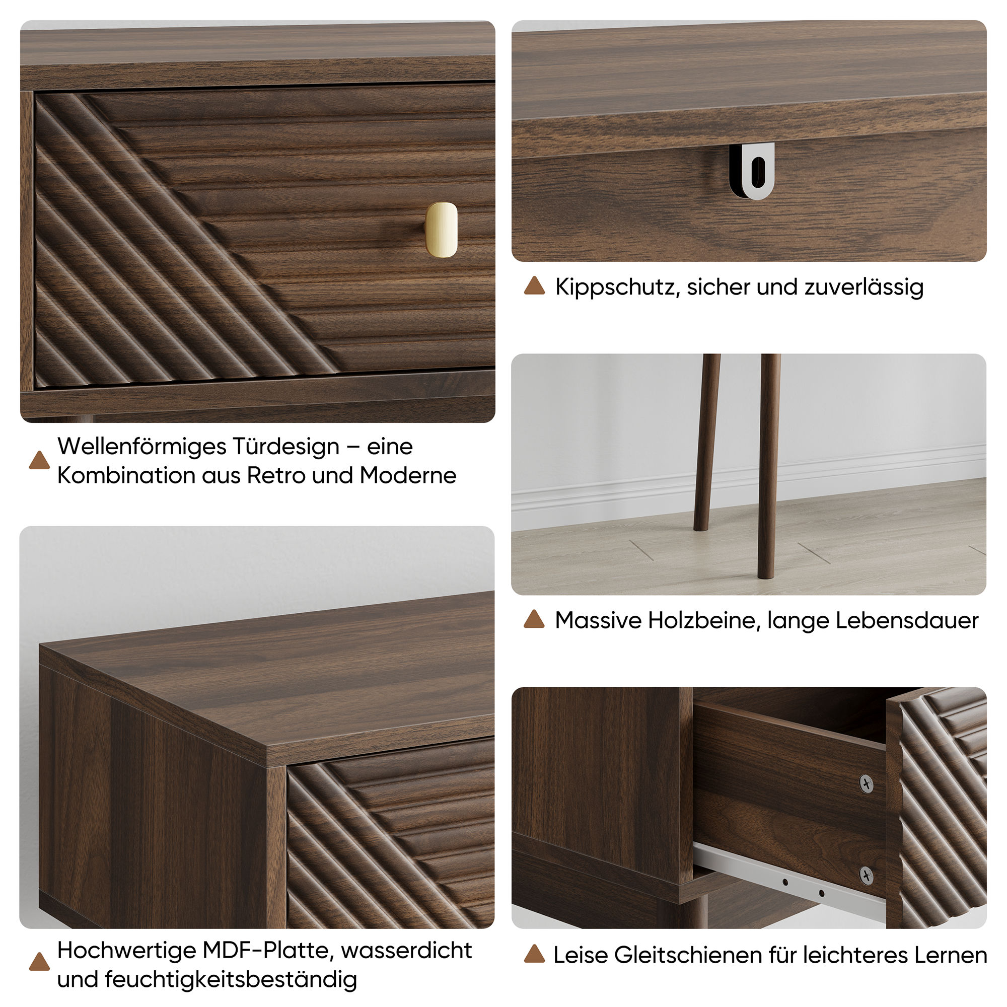 Desk, Console Table with Drawers and Open Shelves, Walnut