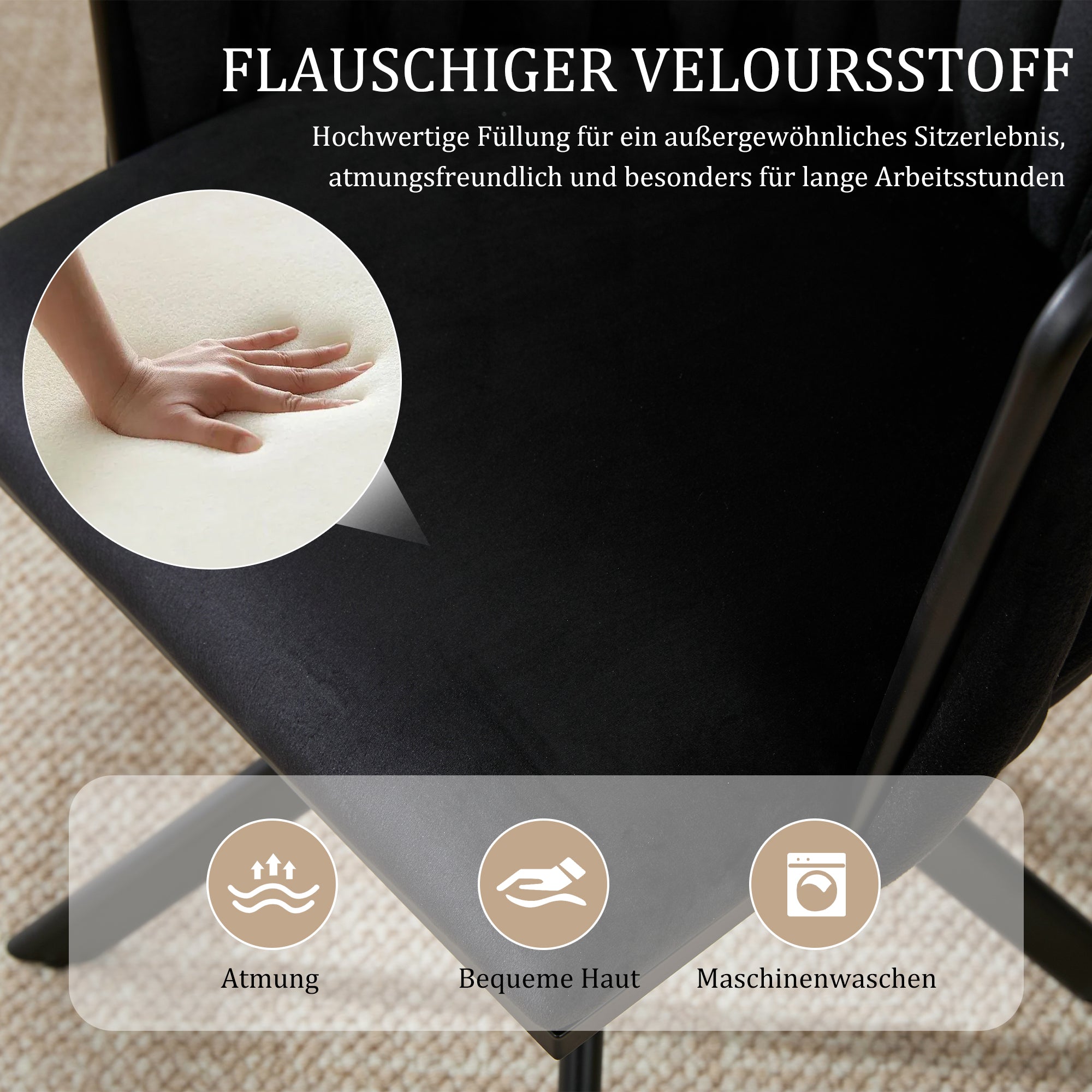 Velour Armchair 180° Swivel Ergonomic Heavy-Duty Metal (Set of 2)