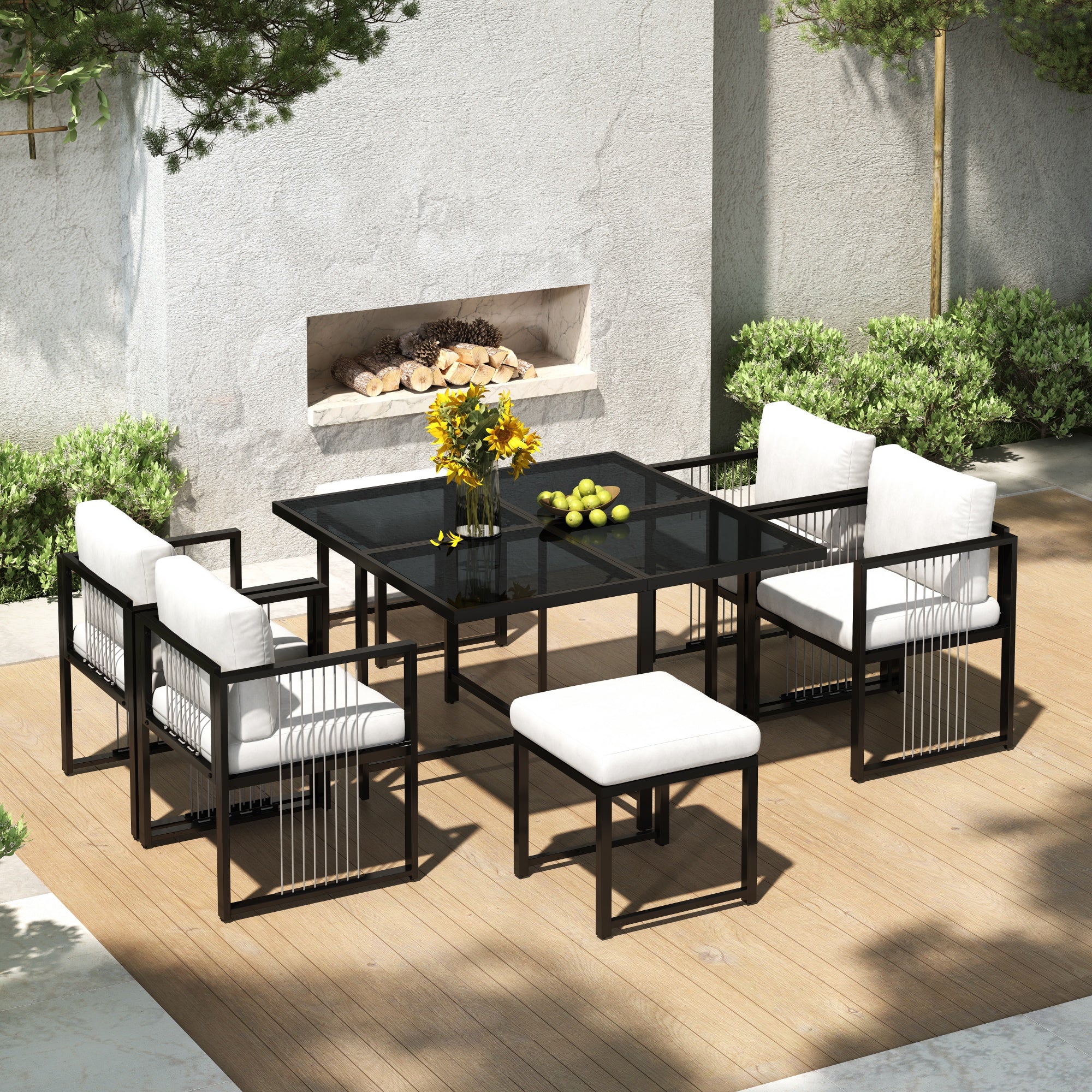 Outdoor Dining Set 7-Piece 6-Person Tempered Glass Table