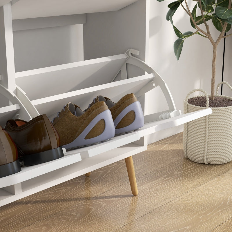 Shoe Storage Cabinet, 4 Flip Drawers, 16 Pair Organizer, White