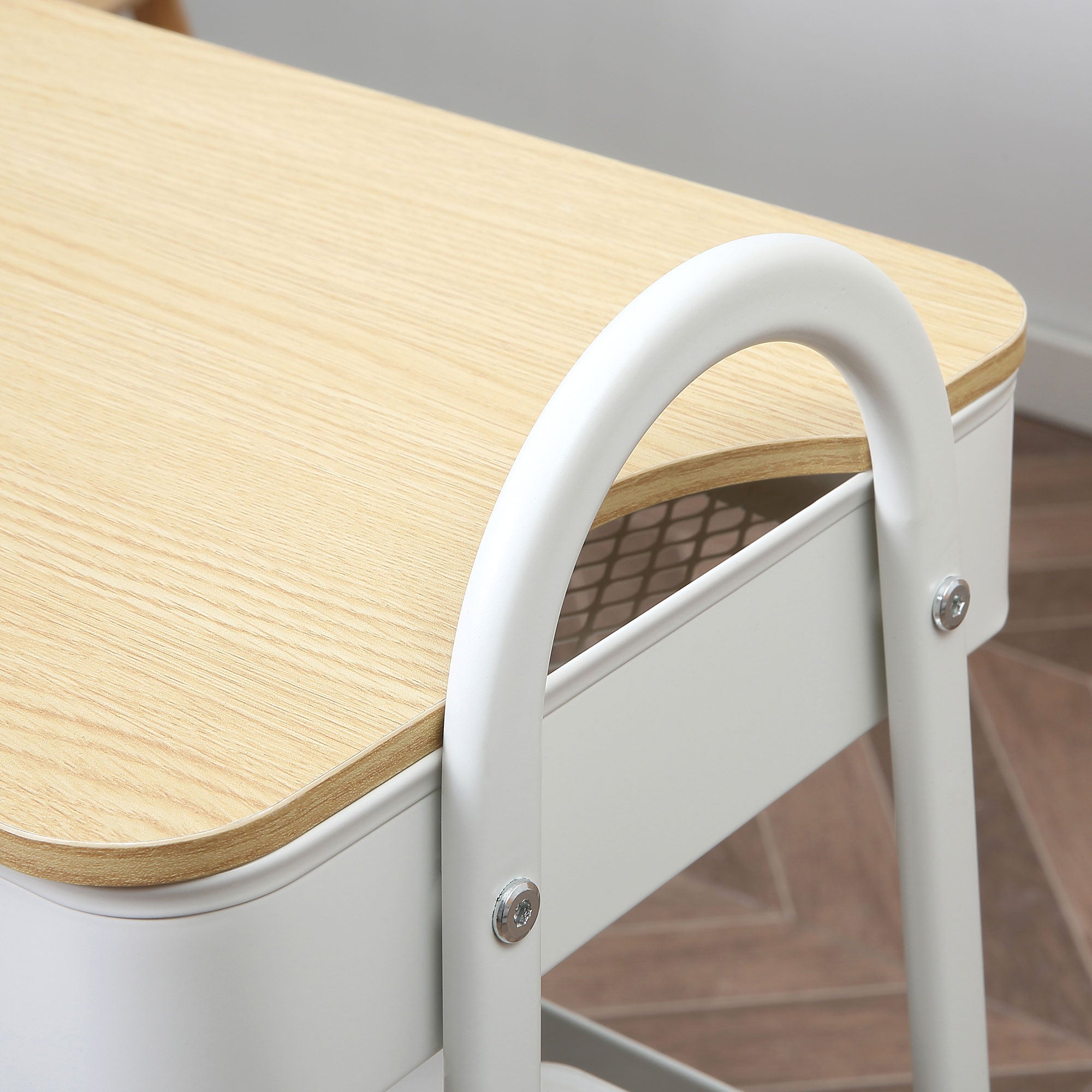 Kitchen Trolley 3-Tier Rolling Cart, Metal Steel White