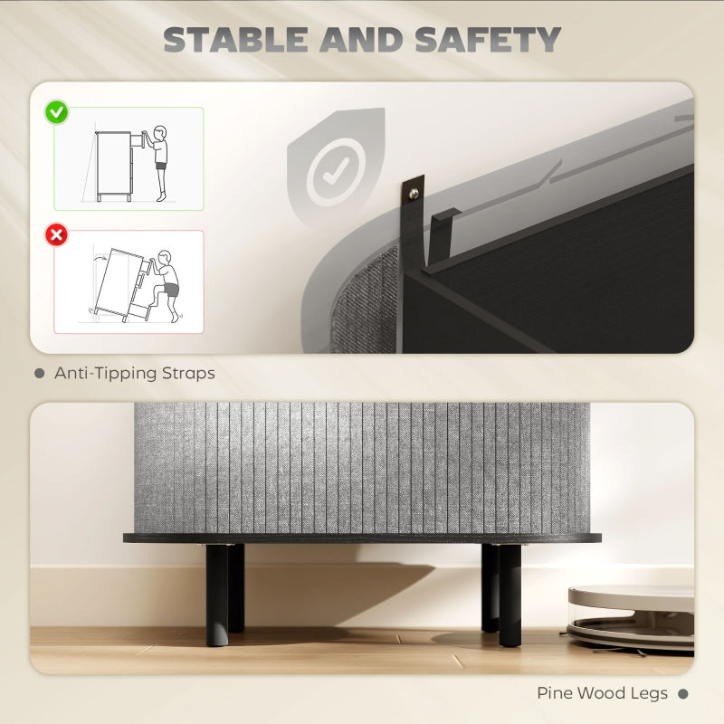 Tambour Sideboard Fluted Sliding Doors Kitchen Cupboard Storage Shelves Grey