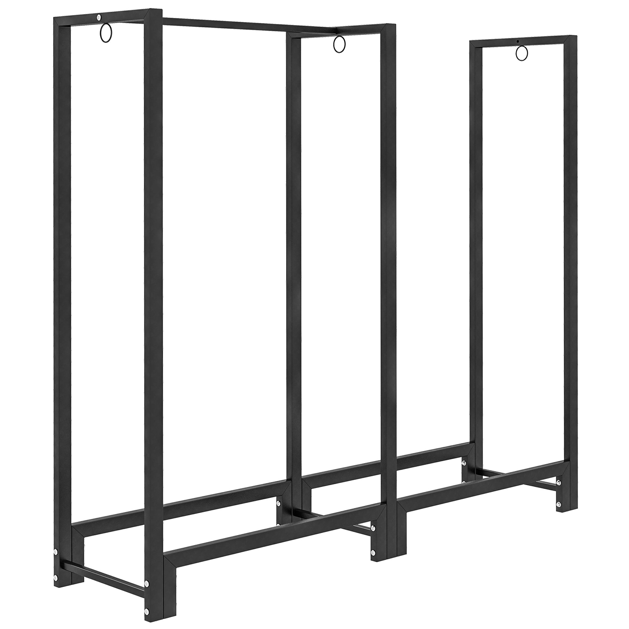 Firewood Rack with Two Sections, Three Hooks, 200 kg Load Capacity, Steel, Black