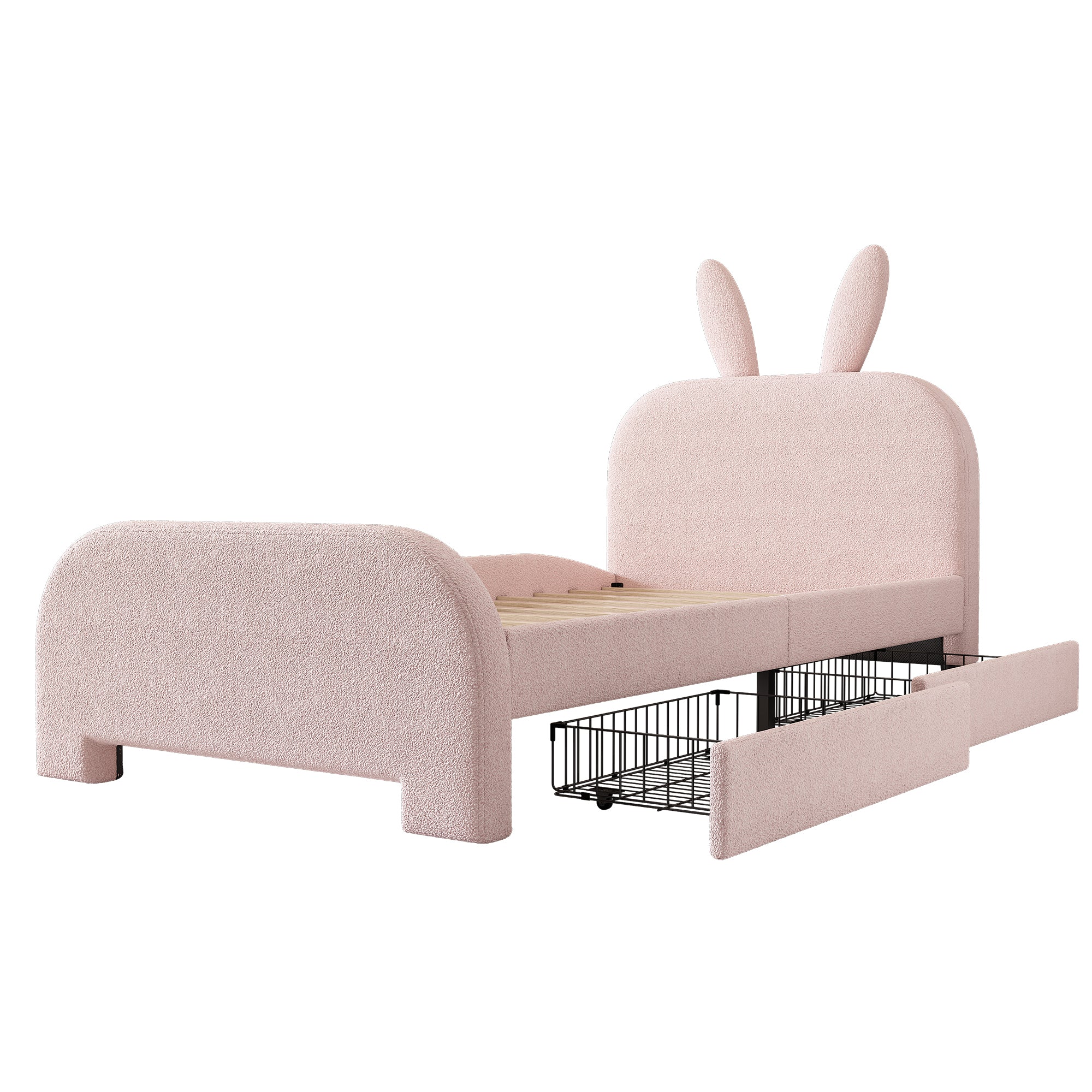 Flat Bed 90x200cm Cartoon Rabbit Shape 2 Drawers - Pink