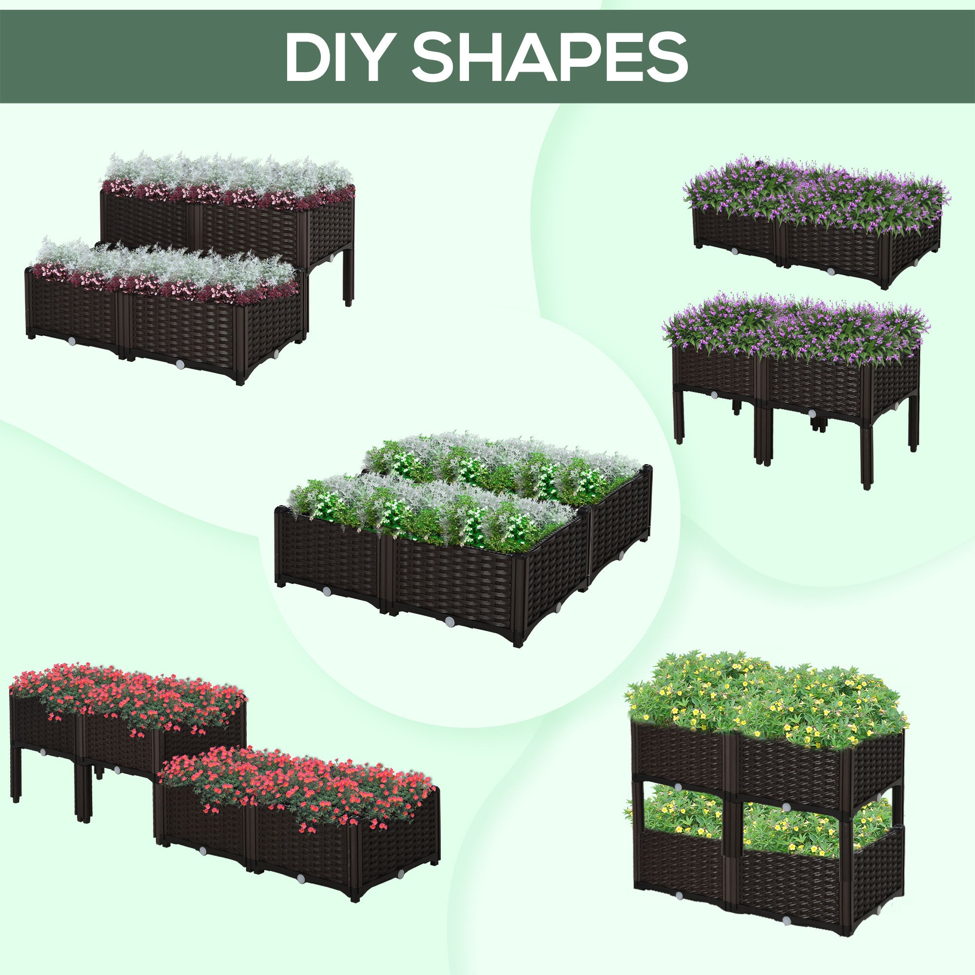 Set of 4 Garden Raised Bed Elevated Planter Box 26L Brown