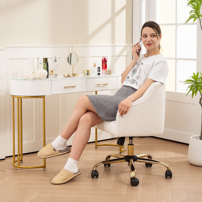 Office Chair, Swivel with Rocking Function, Linen Look Beige