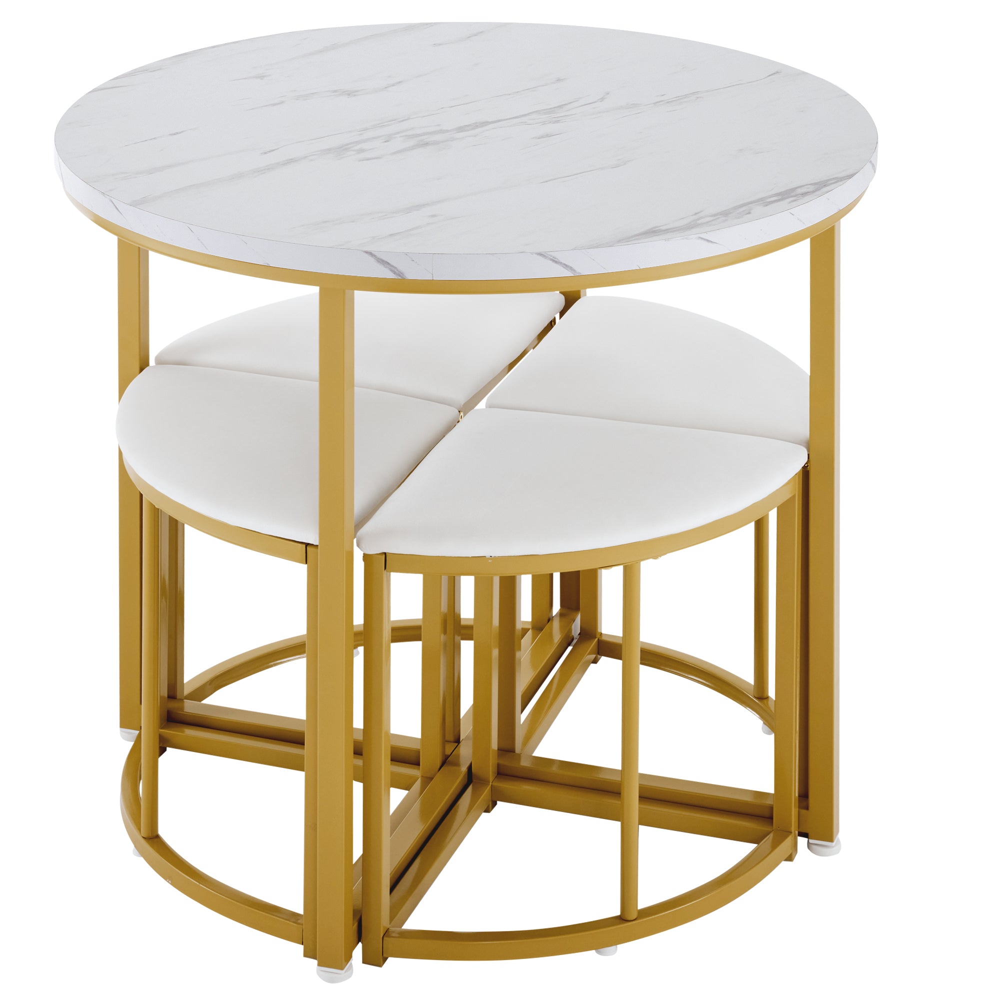 Dining Room Table Set with Four Chairs, MDF & Gold-Plated Iron, Velvet, White