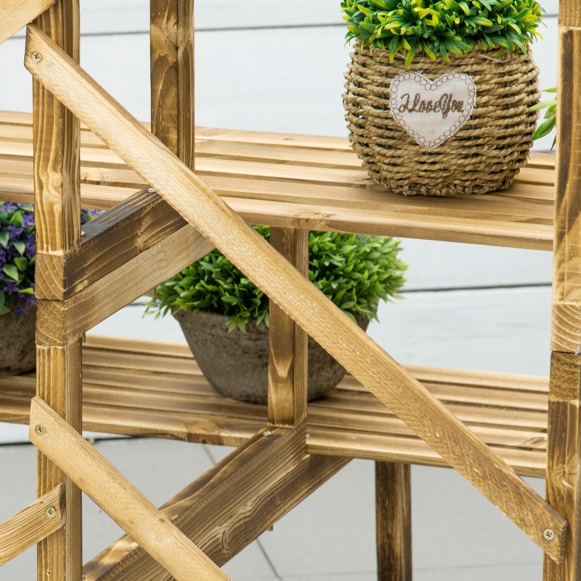 Plant Ladder Flower Shelf, 3 Steps, 100 x 80 x 78cm, Fir Wood