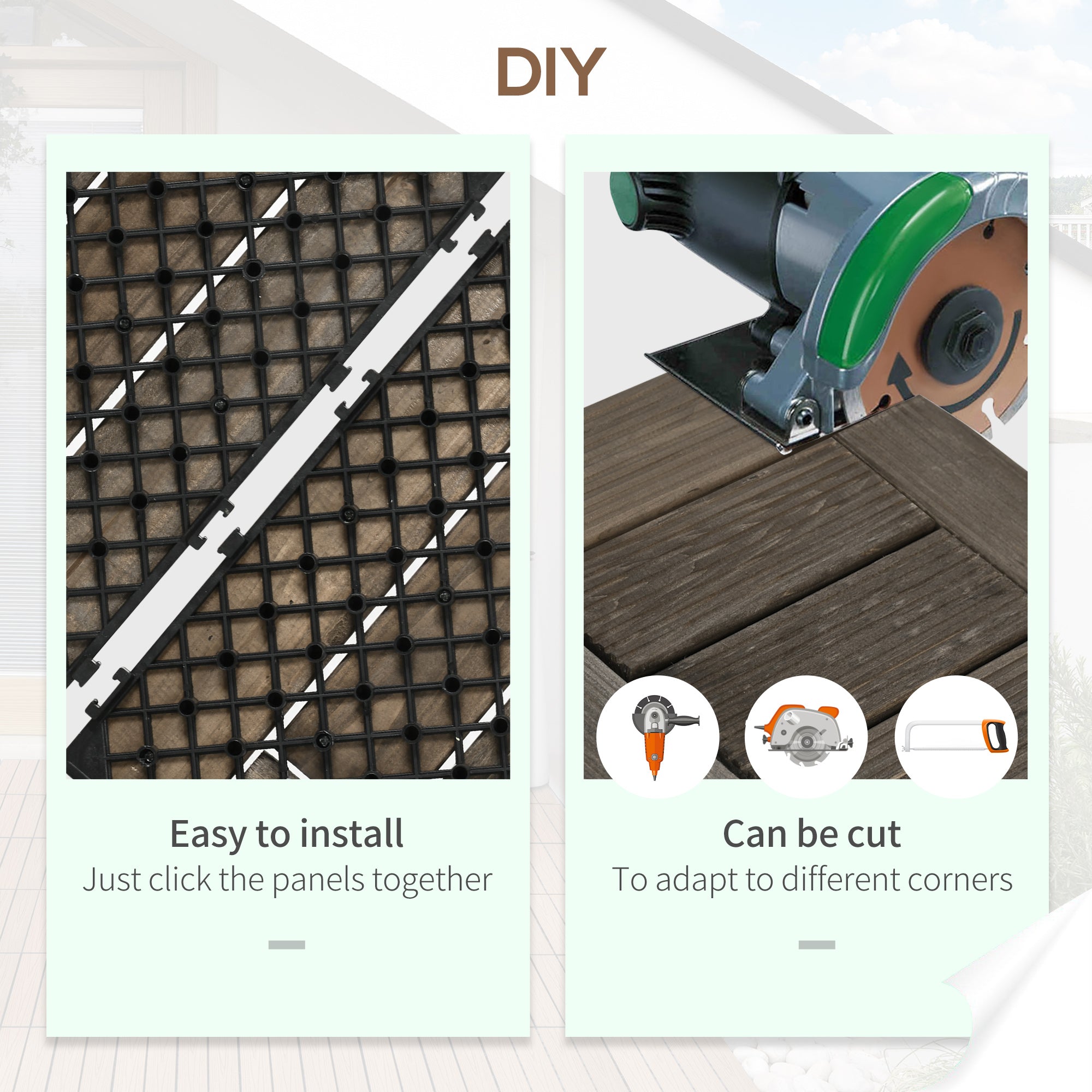 Wooden Interlocking Decking Tiles 30 x 30 cm Outdoor Flooring 27 Pcs 2.5㎡ Charcoal Grey