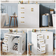 Bathroom Vanity Unit with Ceramic Sink and 3 Drawers, White
