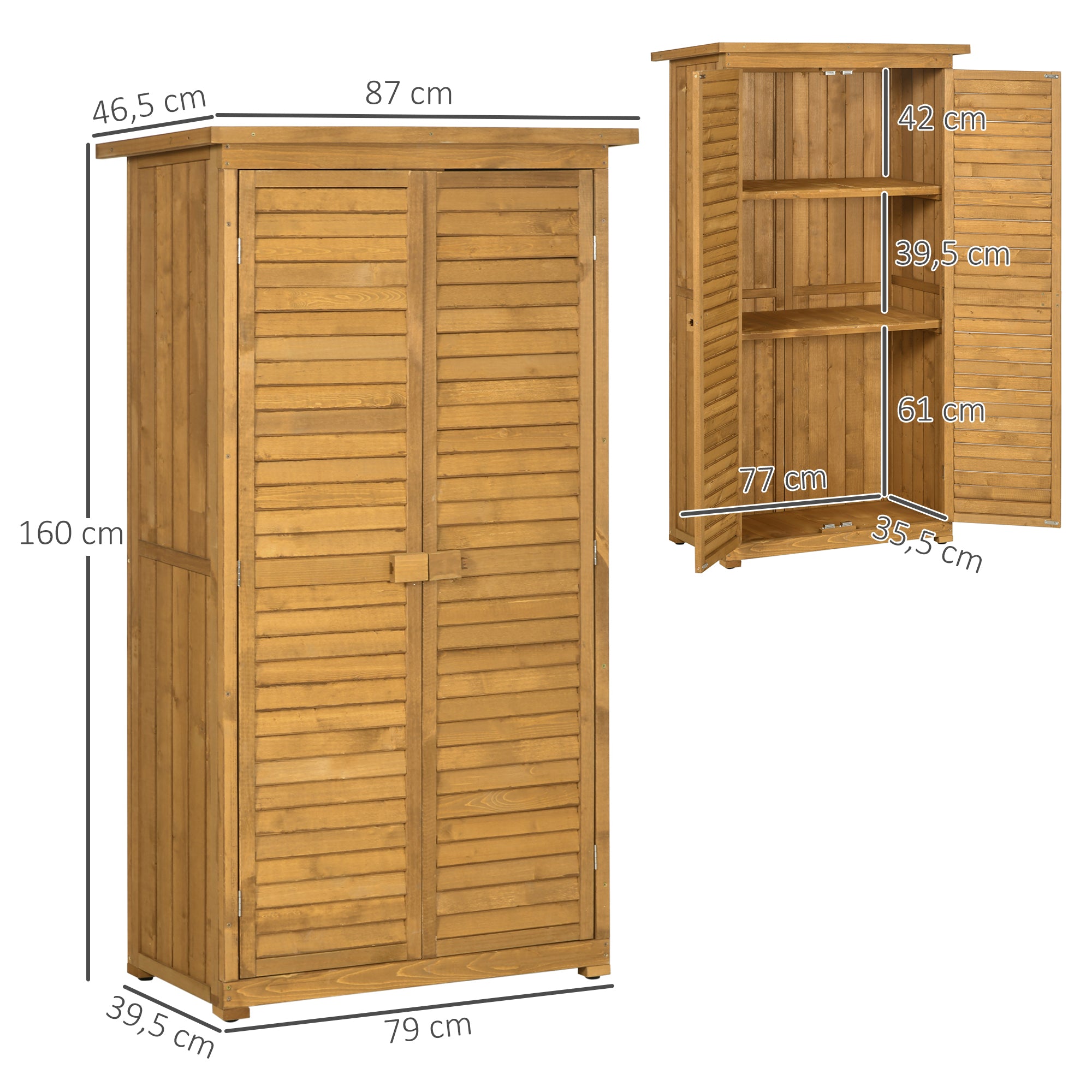 Wooden Garden Storage Shed, Compact Utility Sentry Unit, 3-Tier Shelves Tool Cabinet, Asphalt Roof