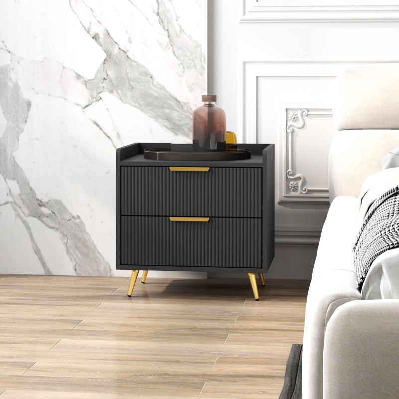 Elegant Two-Drawer Bedside Table, Black Engineered Wood