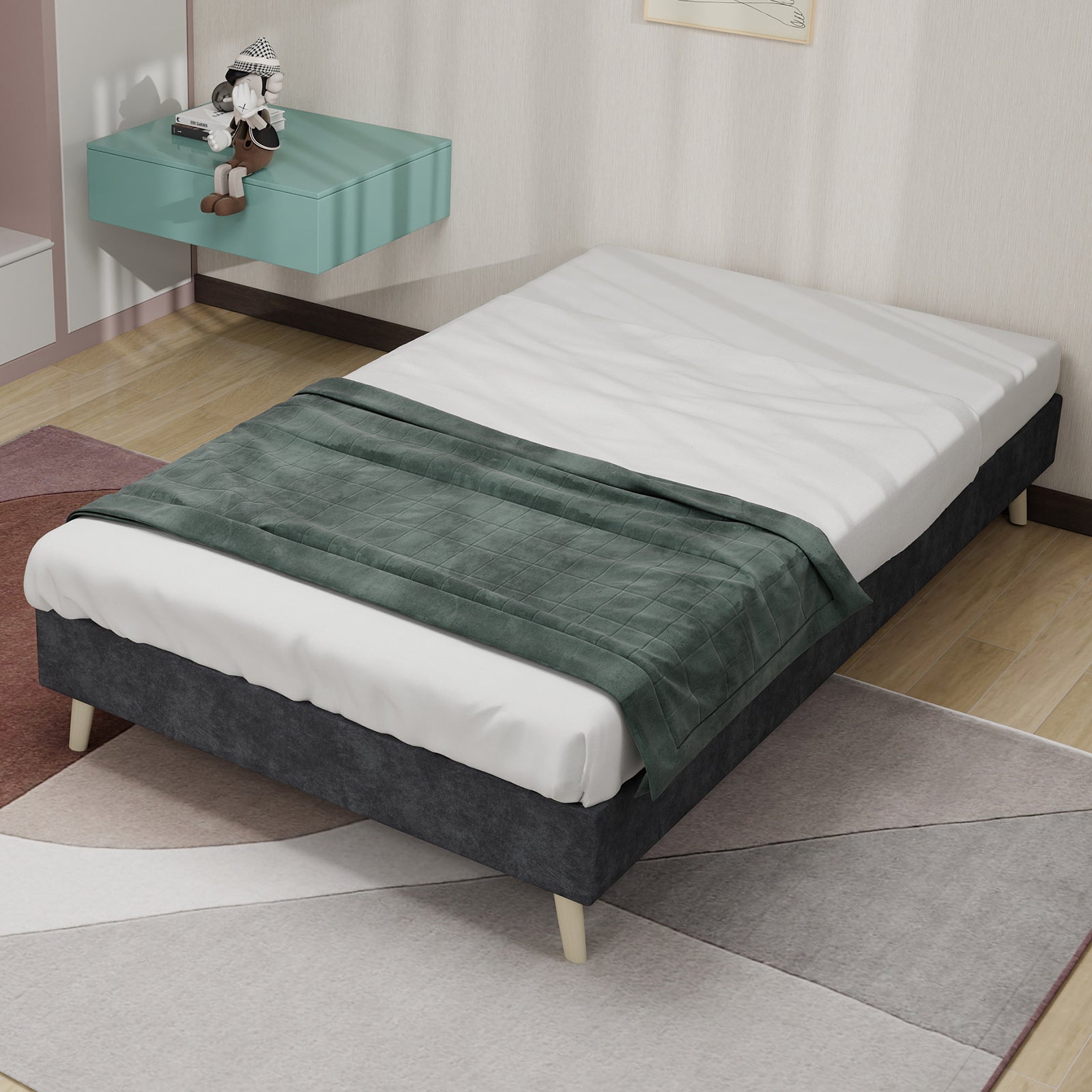 Bed Frame Modern Minimalist 90x200cm Low-Profile Dutch Velvet Grey
