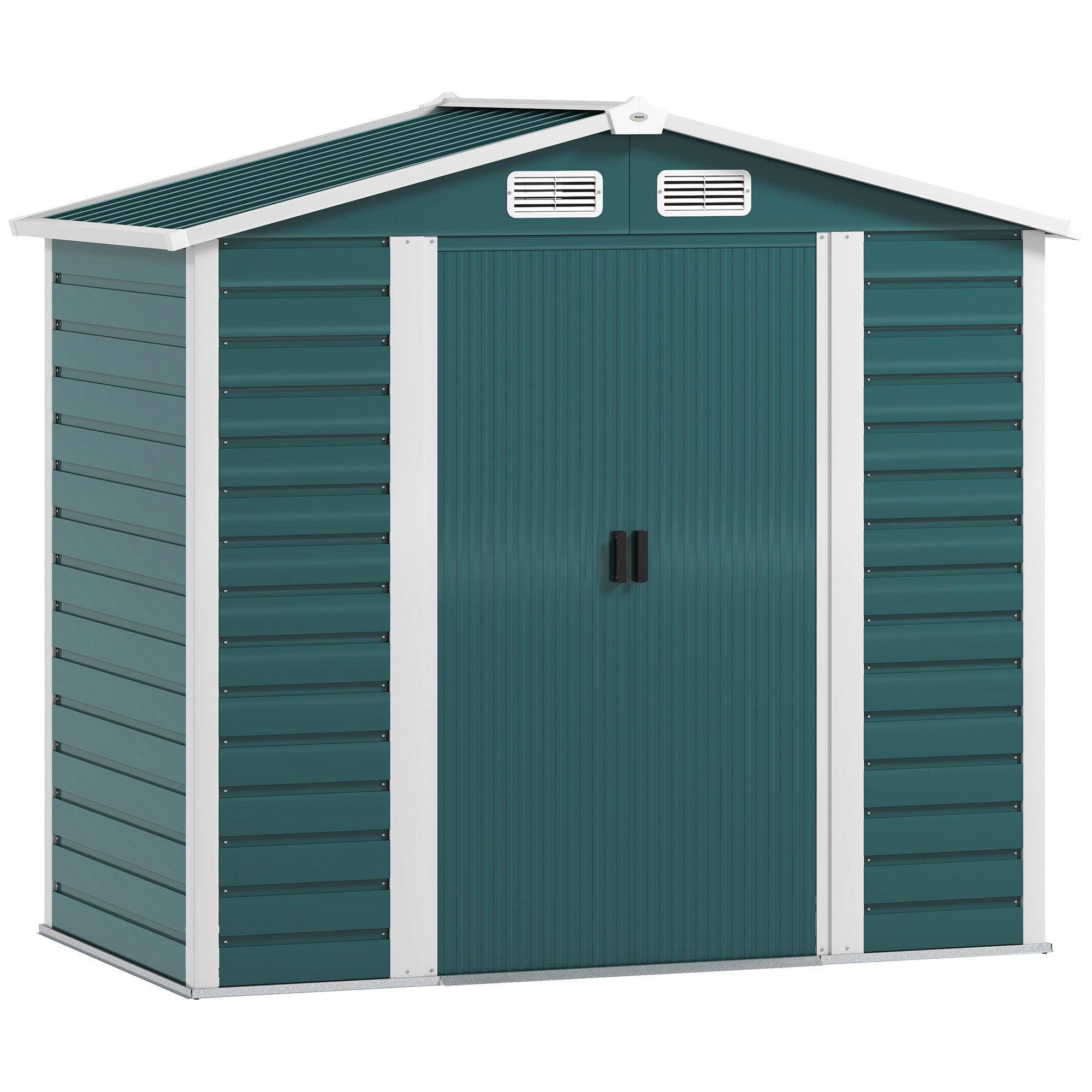 7 x 4ft Garden Shed, Easy Assemble Galvanised Steel Frame with Double Doors and Lock, Green