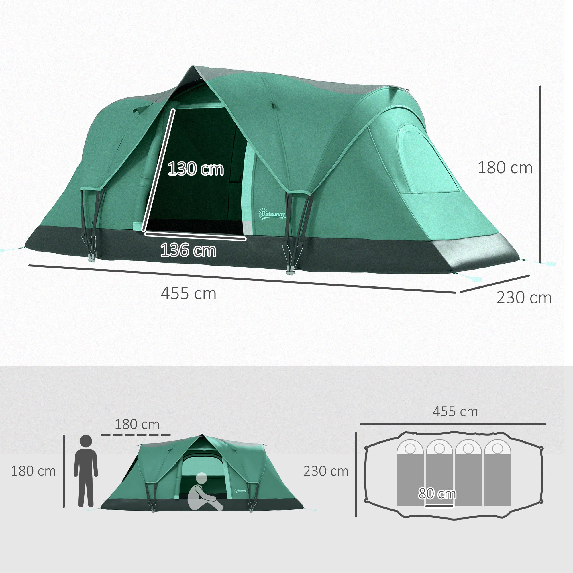 Camping Tent 5-6 Person Tunnel Dome 4.55x2.3x1.8m Polyester Army Green/Black