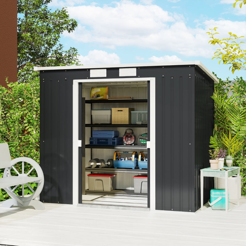 7 x 4ft Garden Shed with Foundation Kit, Galvanised Steel Dark Grey