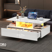 Modern high-gloss coffee table with LED lighting and 2 drawers 90x55x41 cm, 30 kg load capacity