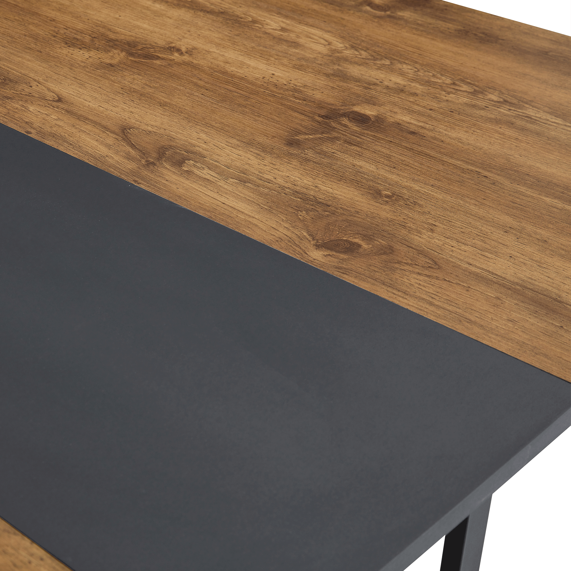 Extendable Dining Table Wood Grain Accent Black Metal Frame 4-6 Seater