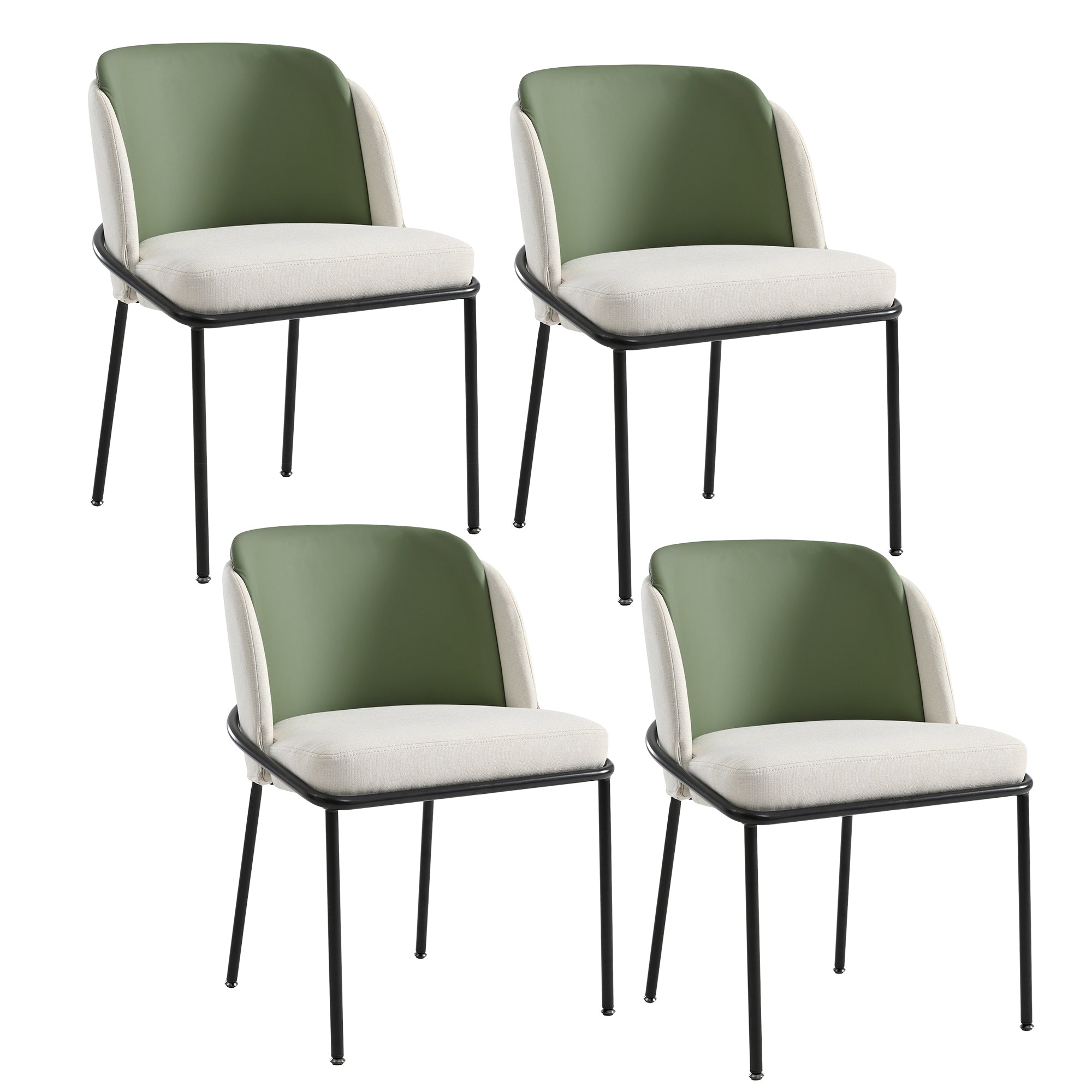 Modern Chairs, 4-Pack Angled Legs Adjustable Feet, Beige+Green PVC Faux Leather