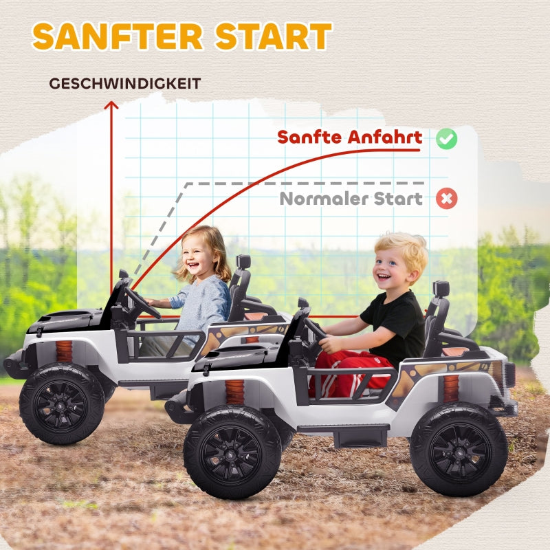 Electric Ride-on Car with Parent-Child Seat and Remote Control, White