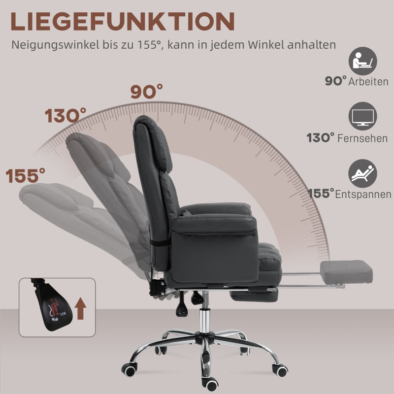 Office Chair, Ergonomic Reclining Computer with Footrest, Faux Leather Black