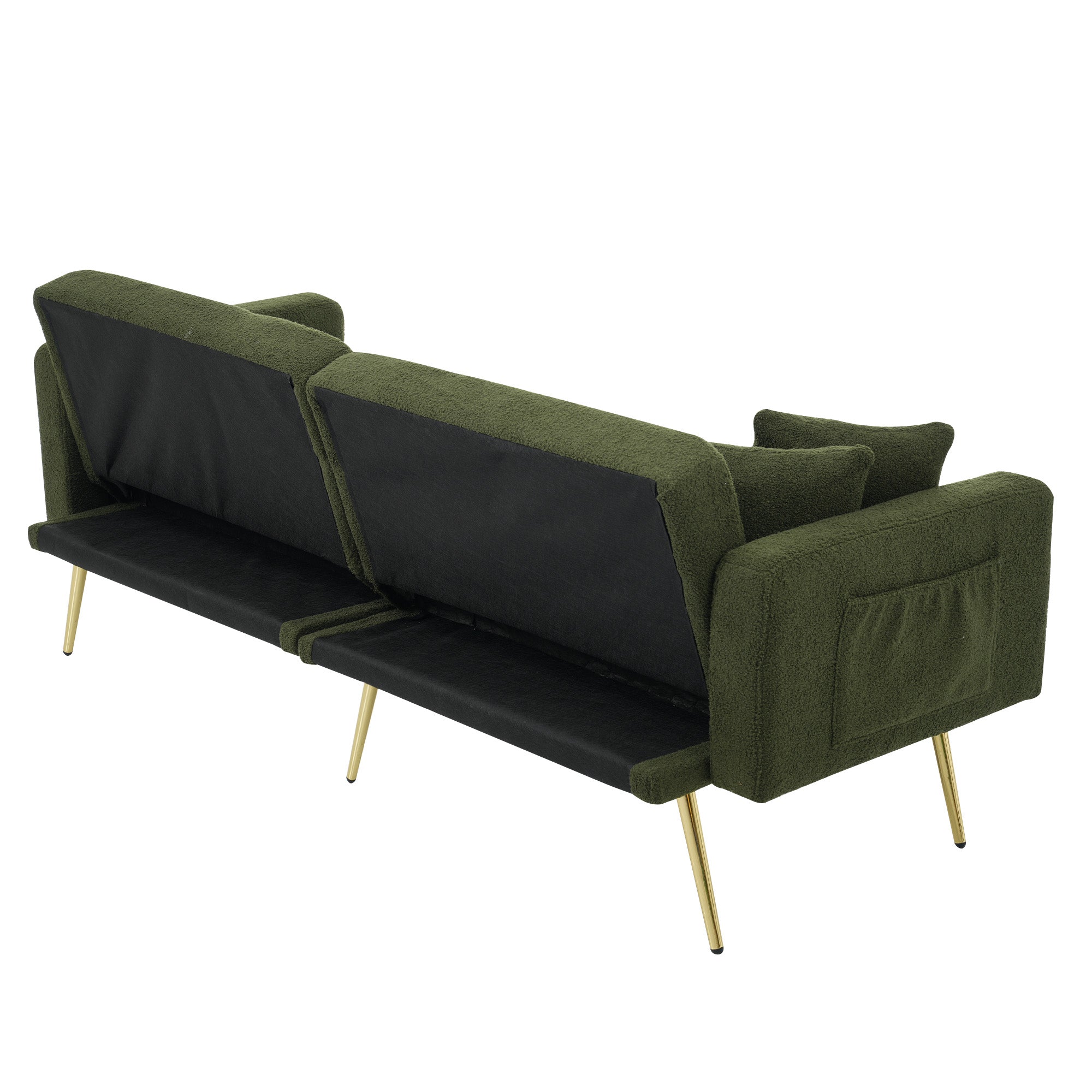 Sofa Bed Adjustable Angle, Gold Legs, Storage Pockets and Cushions