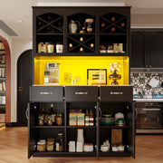 Kitchen Cabinet Tall Buffet 120cm 3 Doors 3 Drawers LED Black